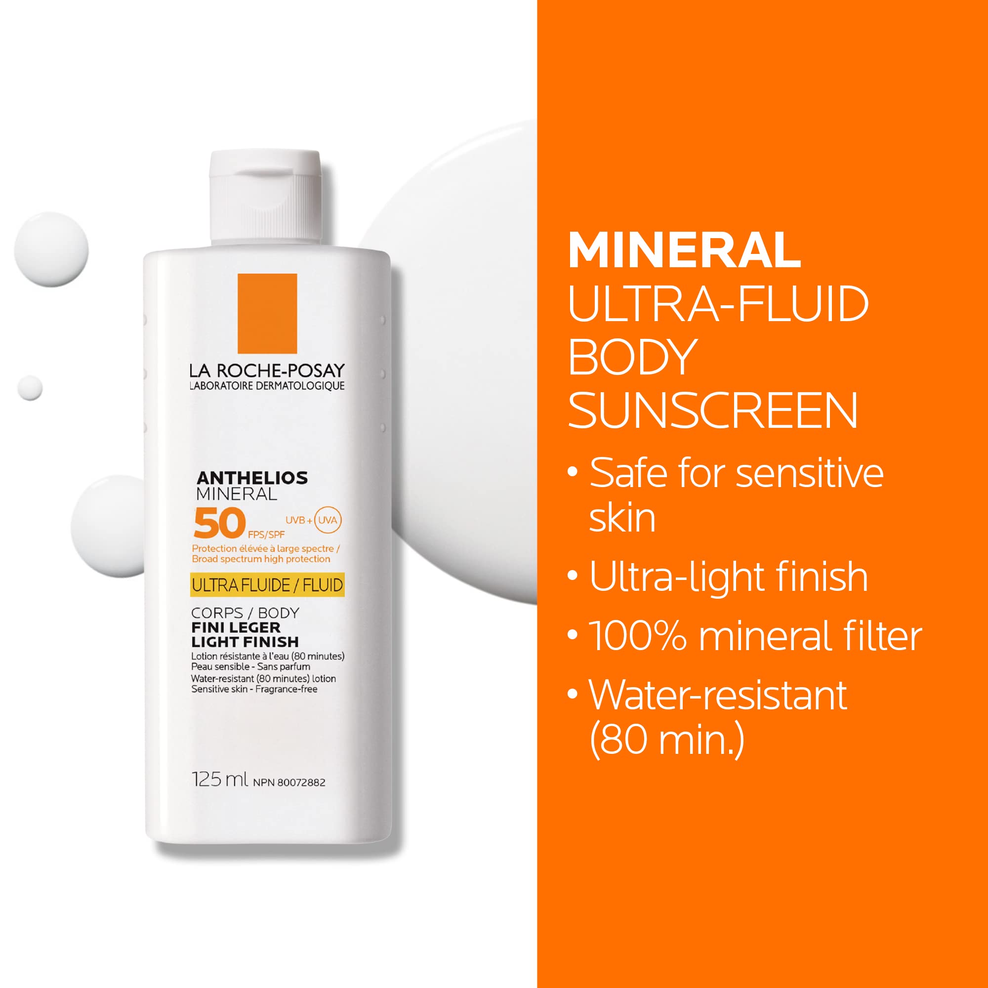 La Roche-Posay Anthelios Mineral Body Sunscreen, Gentle Lotion Broad Spectrum SPF 50, Face and Body Sunscreen with Titanium Dioxide, Water Resistant, Fragrance Free, 125mL 🍁 All In One Marketplace Canada