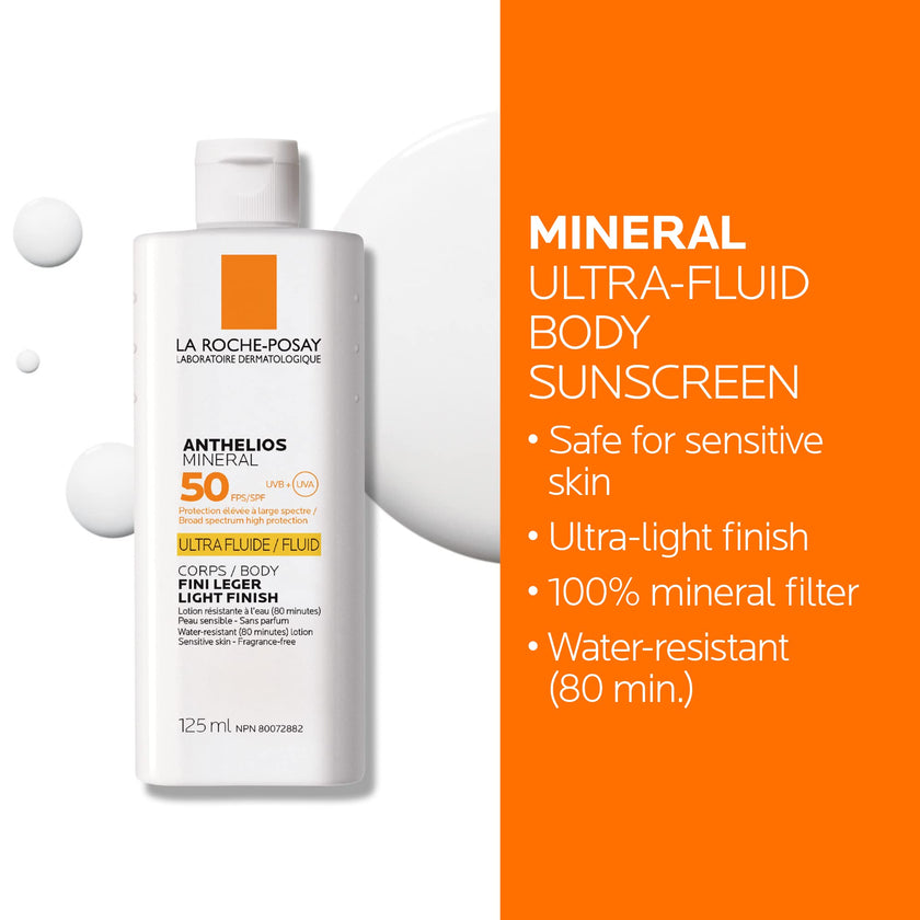 La Roche-Posay Anthelios Mineral Body Sunscreen, Gentle Lotion Broad Spectrum SPF 50, Face and Body Sunscreen with Titanium Dioxide, Water Resistant, Fragrance Free, 125mL 🍁 All In One Marketplace Canada