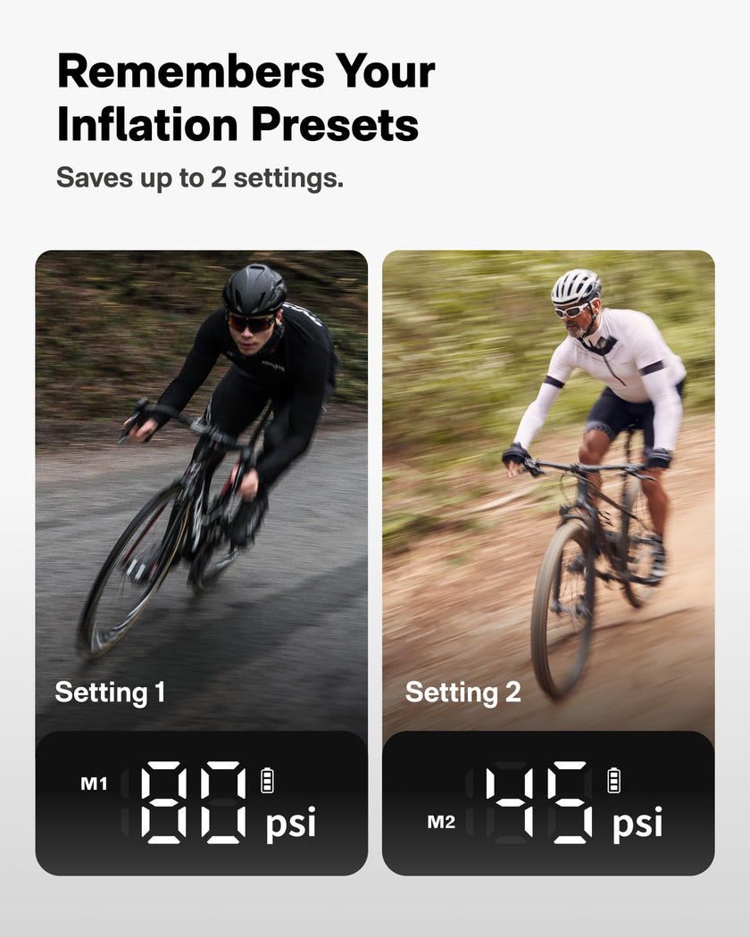 HOTO Electric Bike Pump, 150PSI Fast Inflate with Pressure Gauge, Mini Portable Bicycle Tire Inflator with Schrader & Presta Valve, for E-Bike, Road, Mountain, City and Fat Bikes, Motorcycle, BMX 🍁 All In One Marketplace Canada