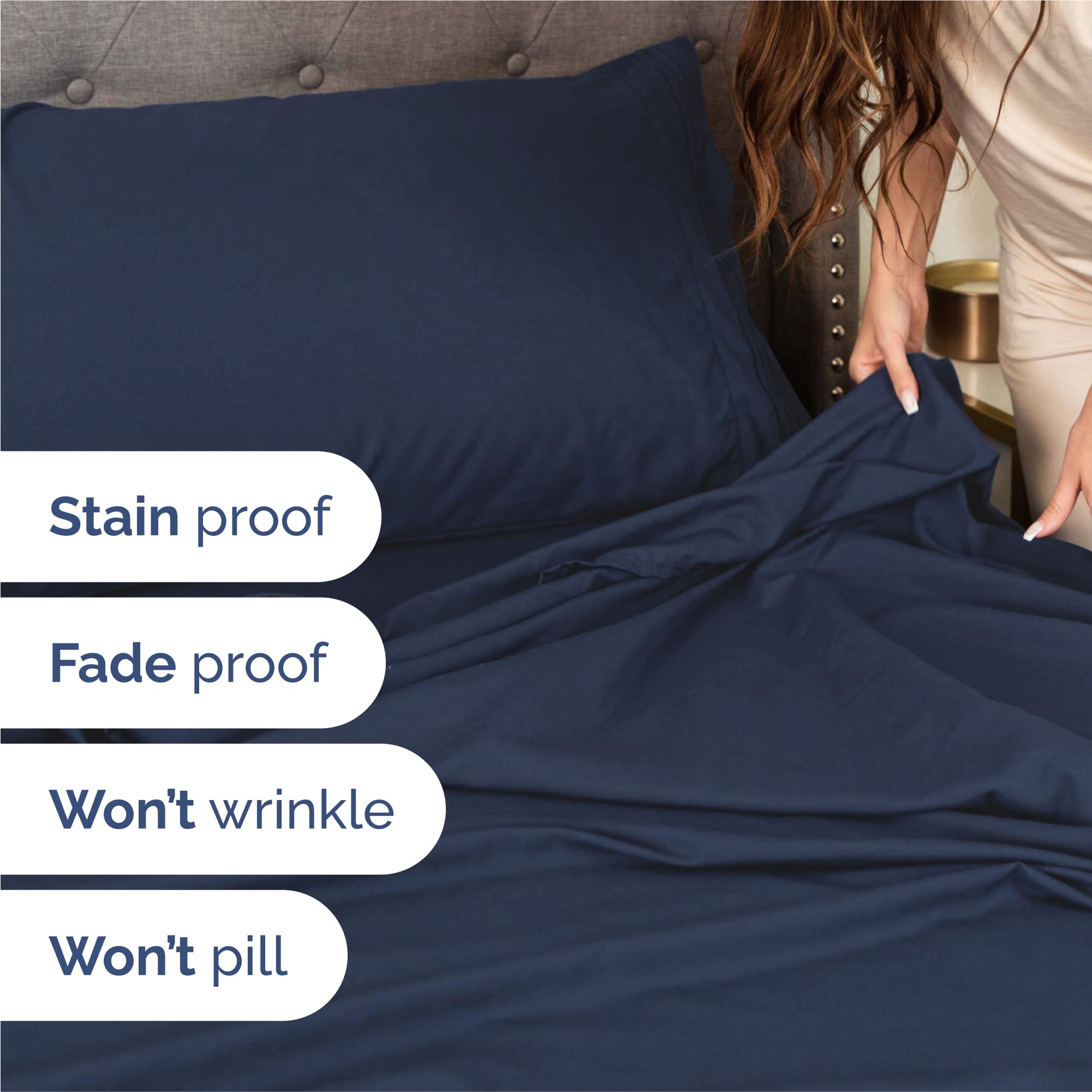 King Size 4 Piece Sheet Set - Comfy Breathable & Cooling Sheets - Hotel Luxury Bed Sheets for Women & Men - Deep Pockets, Easy-Fit, Extra Soft & Wrinkle Free Sheets - Navy Blue Oeko-Tex Bed Sheet Set 🍁 All In One Marketplace Canada
