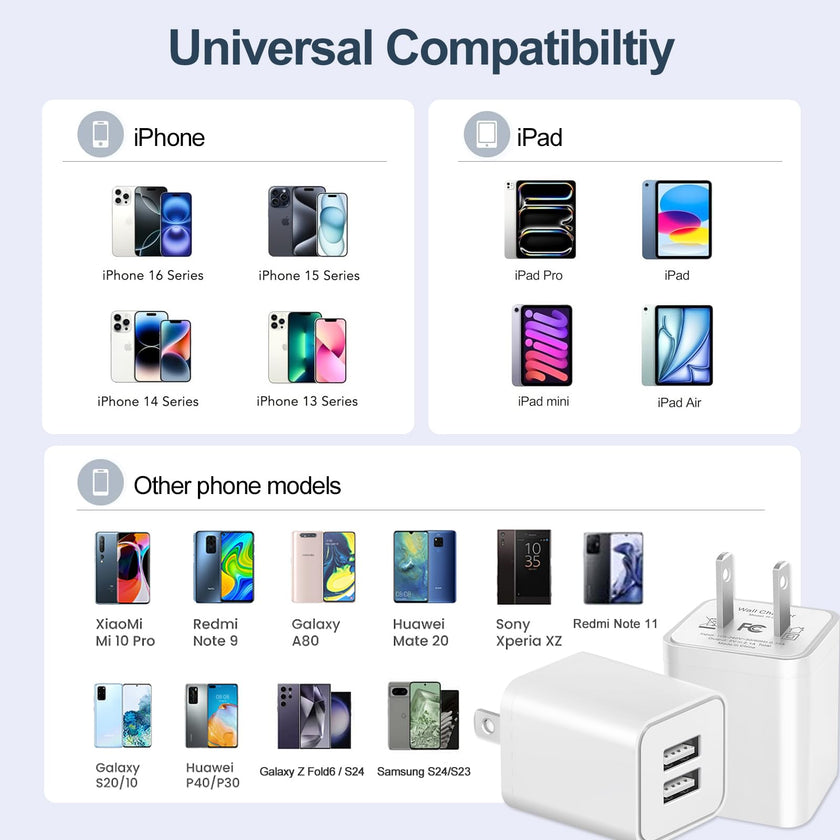 USB Charger Block, 2 Pack Dual Port USB Wall Plug 2.1A Power Adapter Charging Block for Phone 14 13 12 11 Pro Max SE XS XR X 8 7 6 Plus, Pad, Galaxy, Tablet, Android Phone 🍁 All In One Marketplace Canada