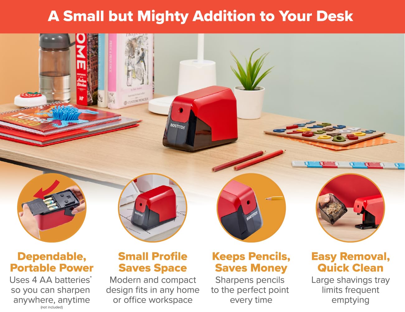 Bostitch Office Battery Pencil Sharpener, 4X Longer Cutter Life, Tip Saver Technology, Red 🍁 All In One Marketplace Canada
