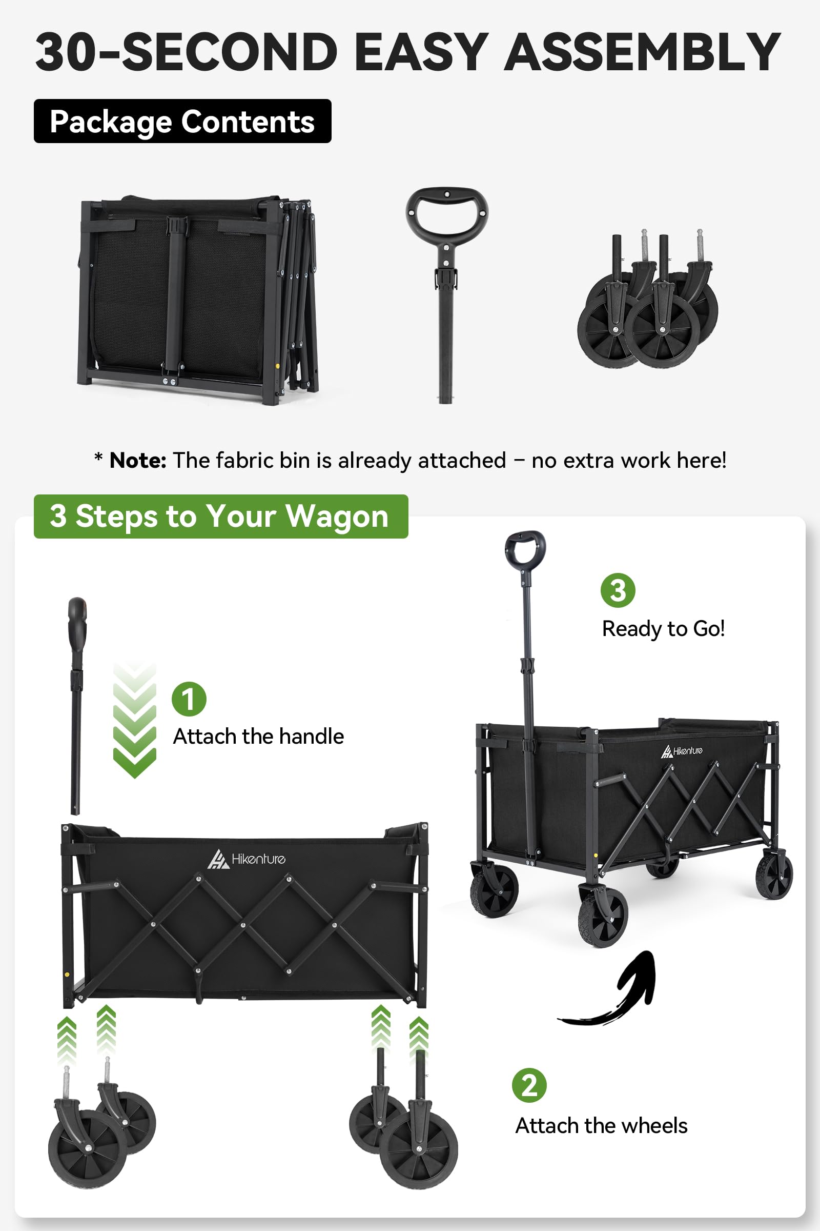 Hikenture Wagon Cart Foldable, Ultra-Compact Small Utility Folding Wagon, Heavy Duty Grocery Cart with All-Terrain Wheels, Portable Collapsible Wagon for Garden, Beach, Shopping, Camping, Sports 🍁 All In One Marketplace Canada