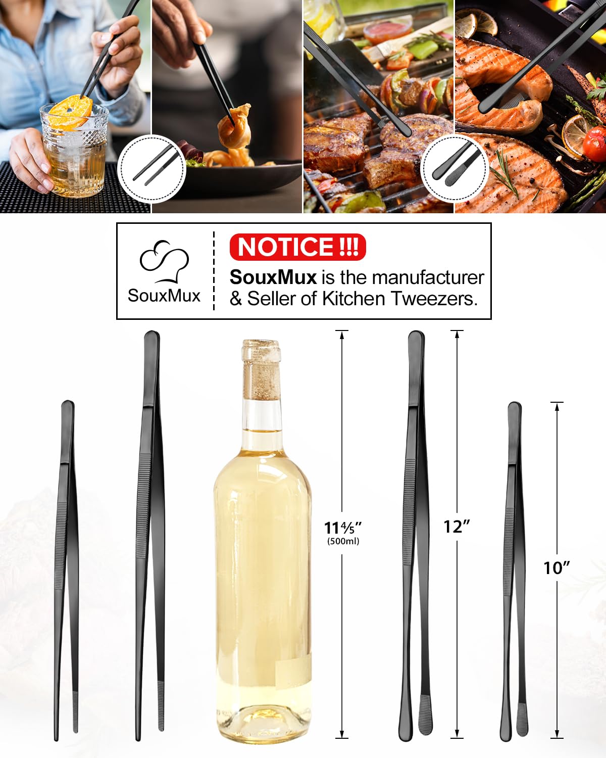 2 Pcs 12-inch Cooking Tweezers Tongs Precision Serrated Tips, Stainless Steel Professional Chef Tweezer Kitchen Tools for BBQ, Plating and Serving 🍁 All In One Marketplace Canada
