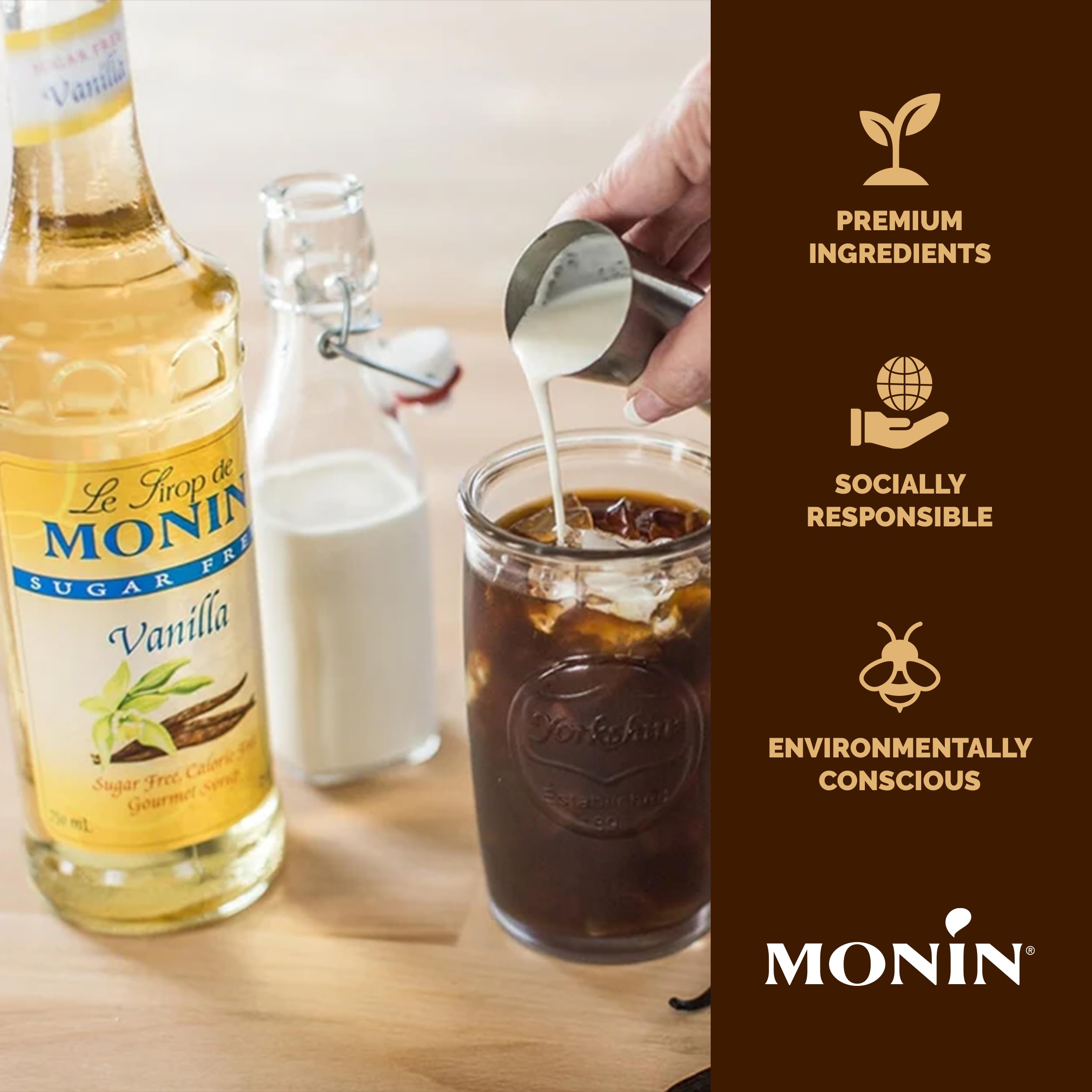 Monin - Sugar Free Vanilla Syrup | Premium Calorie-Free Syrup | Pure & Rare Madagascar Vanilla for Coffee, Lattes & More (BPA-Free Plastic Bottle, 33.8 fl oz) 🍁 All In One Marketplace Canada