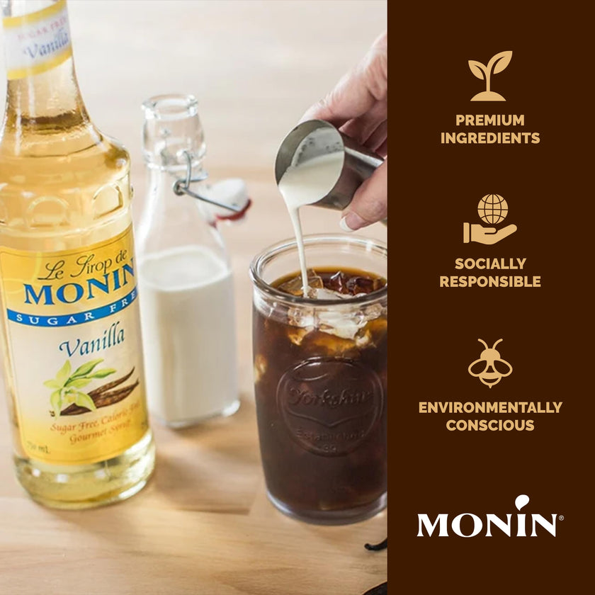 Monin - Sugar Free Vanilla Syrup | Premium Calorie-Free Syrup | Pure & Rare Madagascar Vanilla for Coffee, Lattes & More (BPA-Free Plastic Bottle, 33.8 fl oz) 🍁 All In One Marketplace Canada