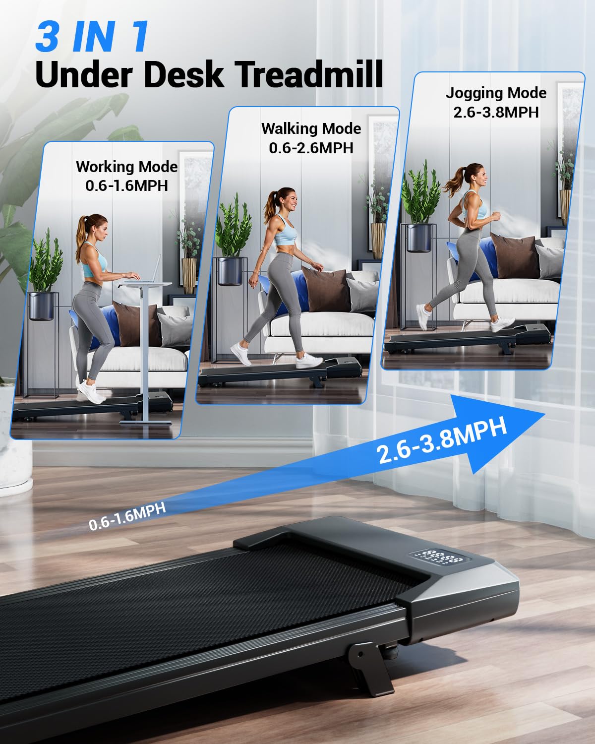 Superun Walking Pad,6% Manual Incline Walking Pad Treadmill,Under Desk Treadmill for Home Office, with App & Remote,2.5HP Quiet,LED Display,300 lbs Capacity 🍁 All In One Marketplace Canada