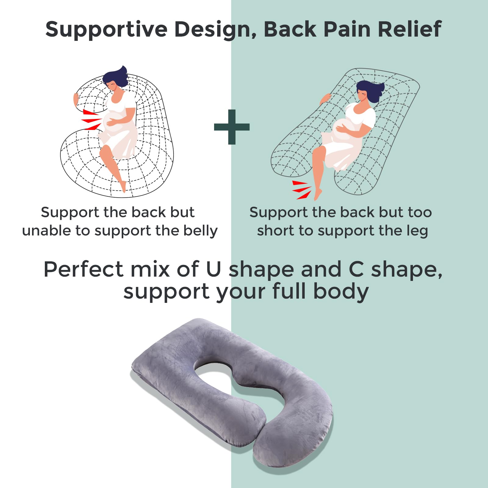 Momcozy Pregnancy Pillows for Sleeping, U Shaped Full Body Maternity Pillow with Removable Cover - Support for Back, Legs, Belly, HIPS for Pregnant Women, 57 Inch Pregnancy Pillow for Women, Grey 🍁 All In One Marketplace Canada