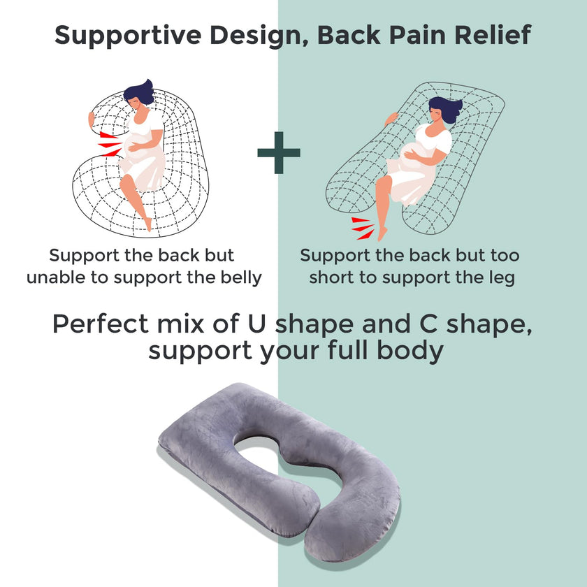 Momcozy Pregnancy Pillows for Sleeping, U Shaped Full Body Maternity Pillow with Removable Cover - Support for Back, Legs, Belly, HIPS for Pregnant Women, 57 Inch Pregnancy Pillow for Women, Grey 🍁 All In One Marketplace Canada