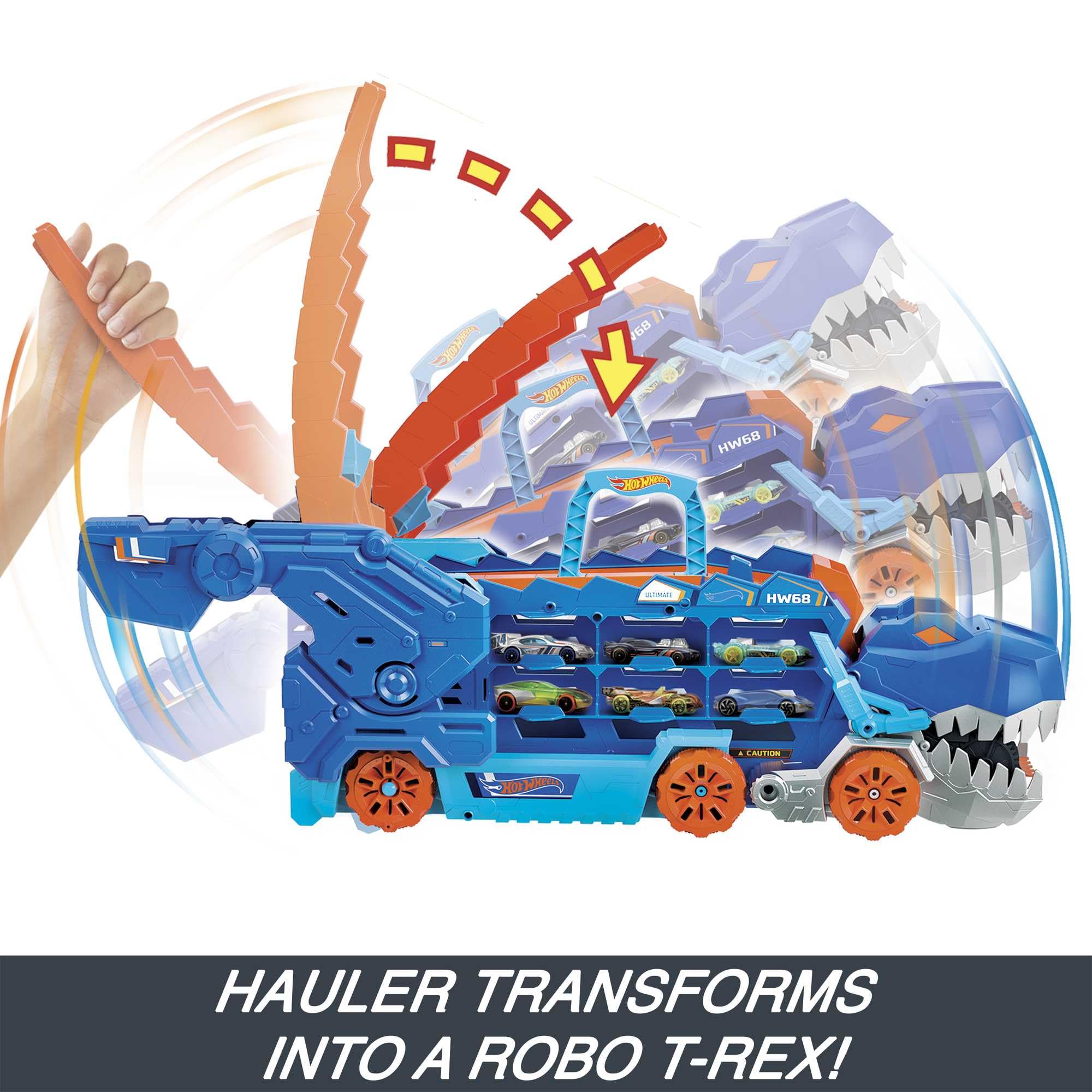 Hot Wheels City Toy Car Track Set, Ultimate T-Rex Transporter, Hauler Transforms into Stomping Dino with Race Track, from Netflix Series “Let’s Race” 🍁 All In One Marketplace Canada