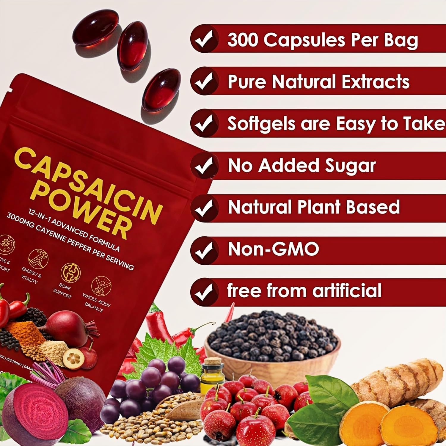 Cayenne Pepper - Cayenne Pepper Capsules | Resealable Package | 300 Softgels / 1 Bag B 🍁 All In One Marketplace Canada
