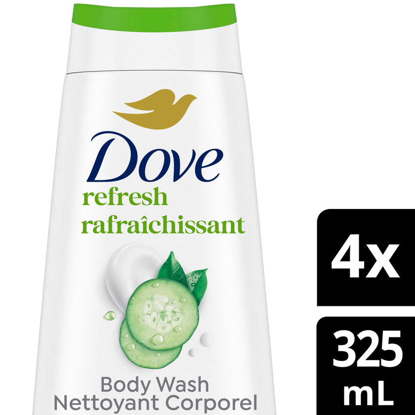 Dove Refresh Body Wash Cucumber & Green Tea 24H Freshness, 325mL, 4-Pack 🍁 All In One Marketplace Canada