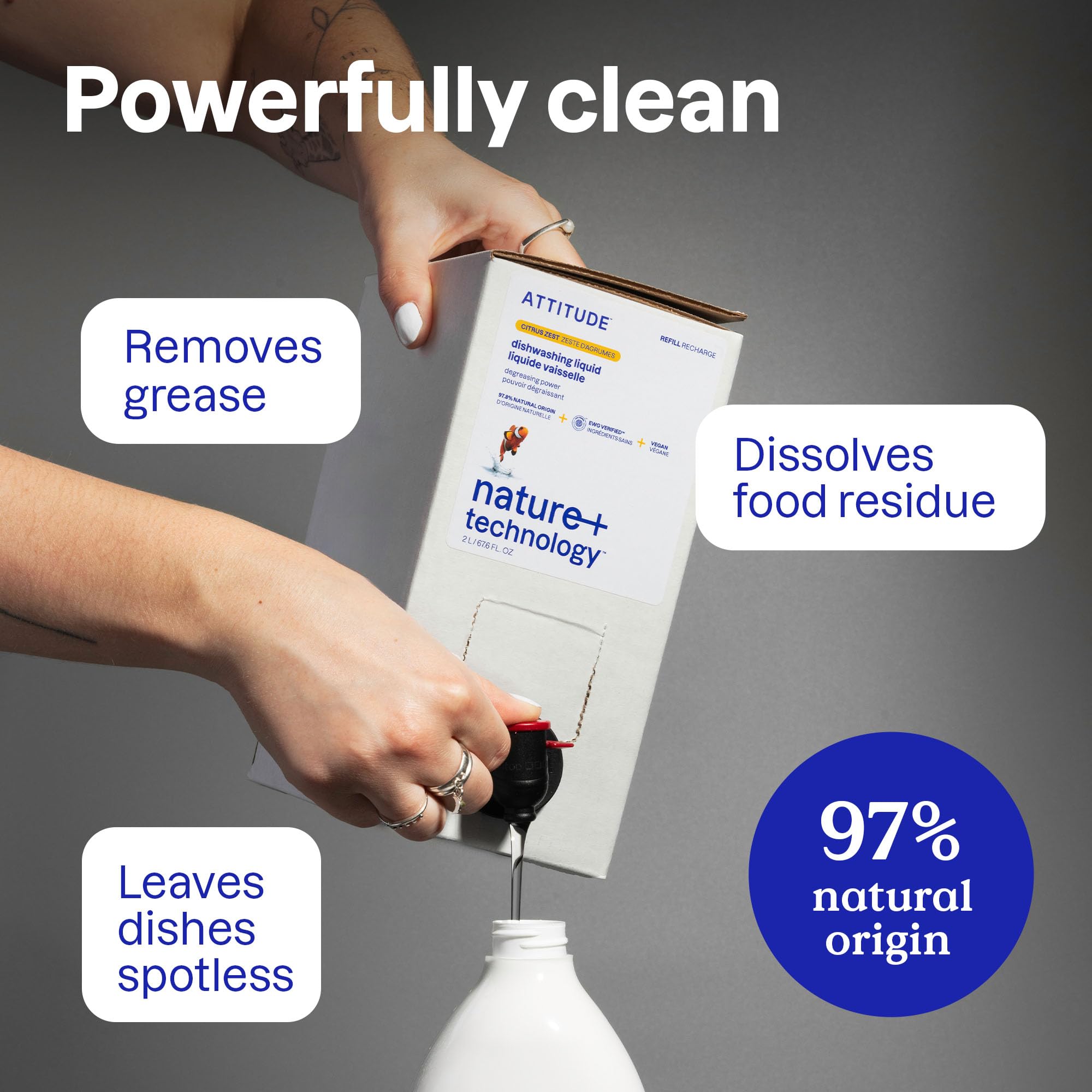 ATTITUDE Dish Soap Refill, EWG Verified, Plant-Based & Vegan Dishwashing Liquid, Naturally Derived, Made in Canada, Green Apple & Basil Scent, 2 Liters 🍁 All In One Marketplace Canada