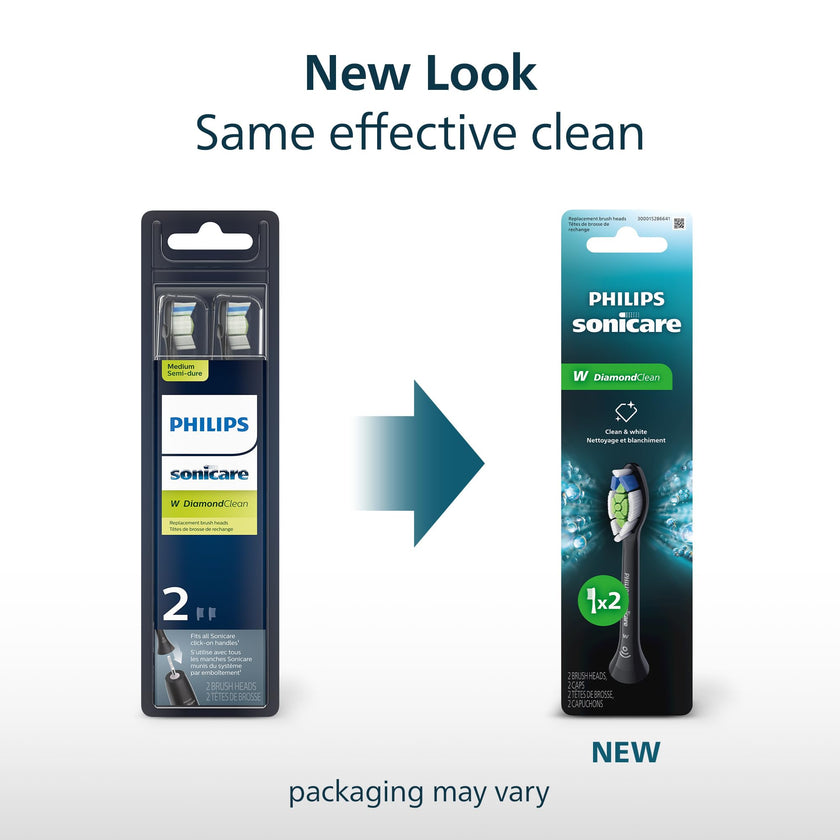 Philips Sonicare W DiamondClean - Genuine Replacement Electric Toothbrush Heads, Black, 2 Pack, HX6062/95 🍁 All In One Marketplace Canada