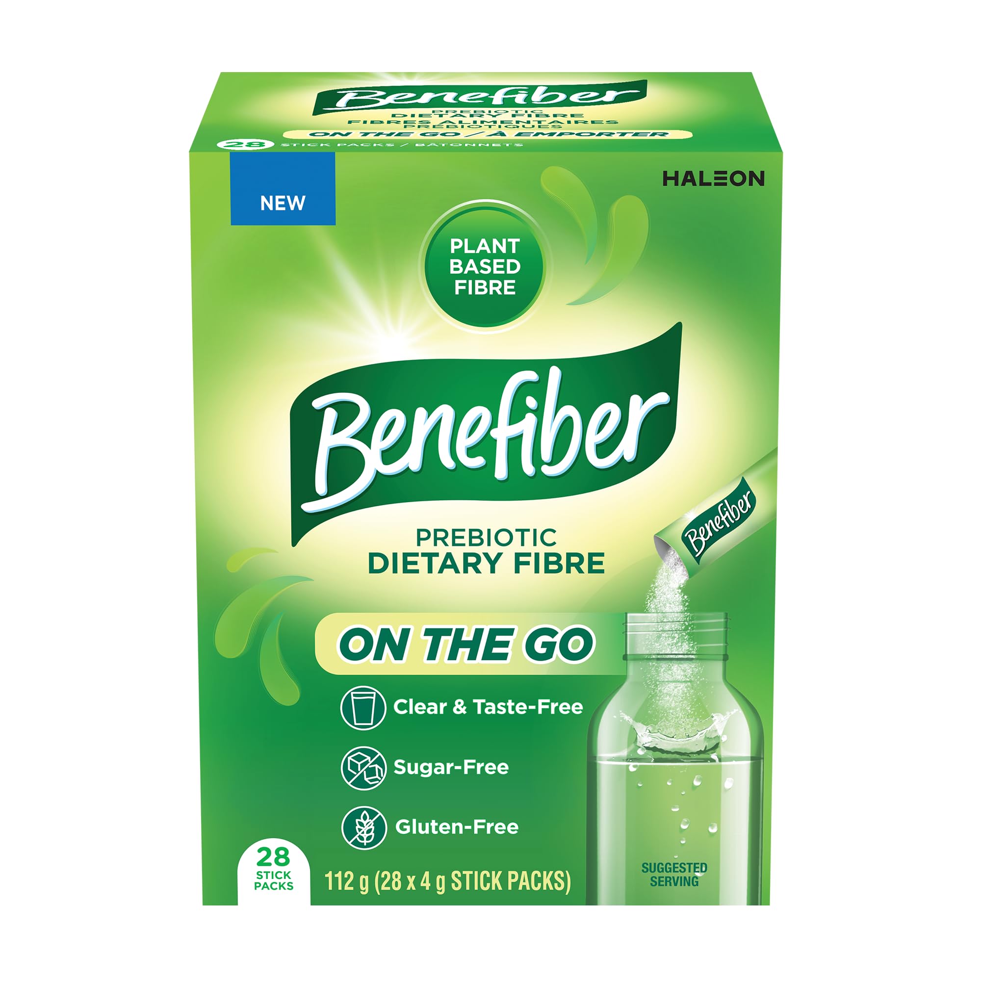 Benefiber Prebiotic Fibre Supplement Powder, Promotes Good Gut Health, Unflavoured & Completely Clear, Dissolves in Drinks & Food, Plant‑Based, Sugar‑Free, Gluten‑Free, Non-GMO, Daily Soluable Fibre Supplement, (28 Stick Packs)