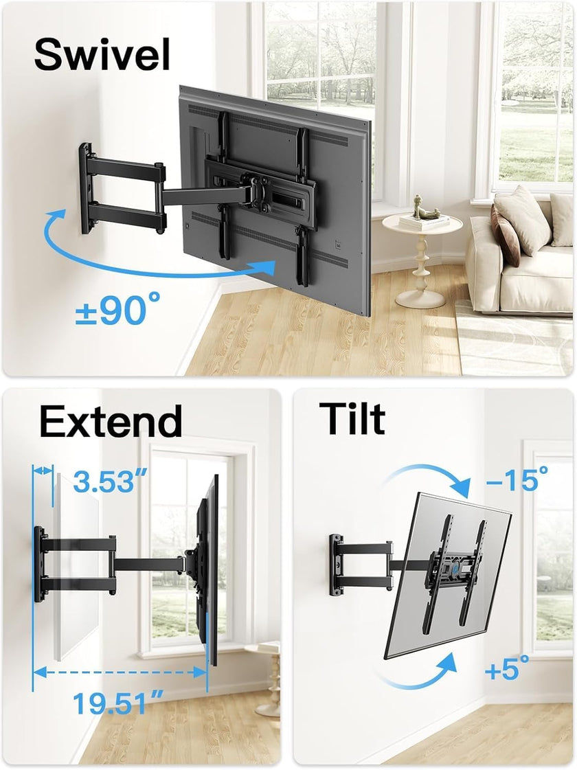 Pipishell Full Motion TV Wall Mount for 26-65 Inch TVs up to 77 lbs, Height Adjustable Corner Wall Mount Bracket with Articulating Arm, Swivel Extension Tilt, Max VESA 400x400mm, PIMF9 🍁 All In One Marketplace Canada