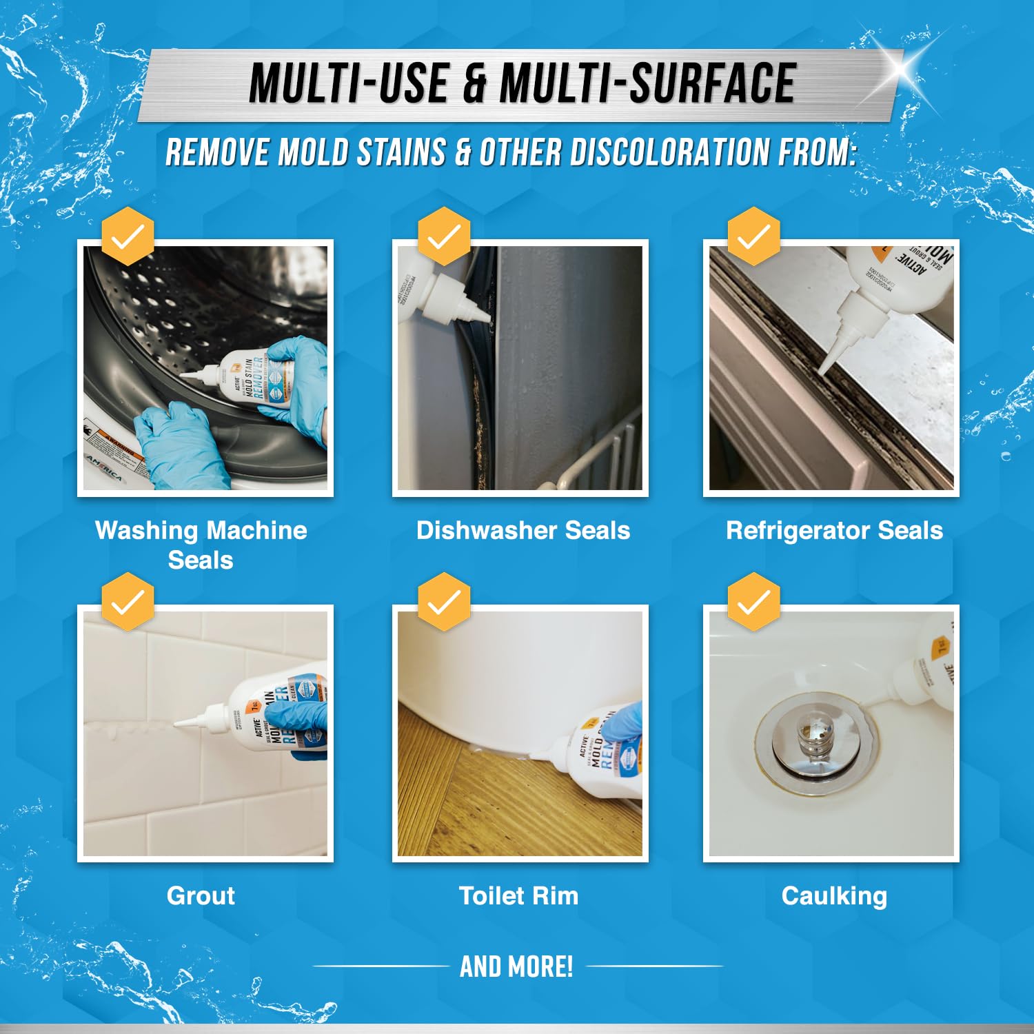 Mold Stain Remover Gel Cleaner - ACTIVE Heavy Duty Stain Cleaner for Front Loader Washing Machine Seal, Bathroom Grout, Shower, Caulk - Front Load Washer Cleaning Solution - 7 Fl Oz 🍁 All In One Marketplace Canada