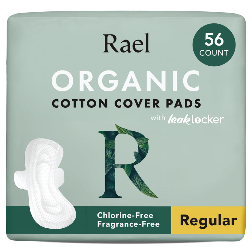 Rael Organic Cotton Cover Pads - Regular Absorbency, Unscented, Ultra Thin Pads with Wings for Women (56 Total) 🍁 All In One Marketplace Canada