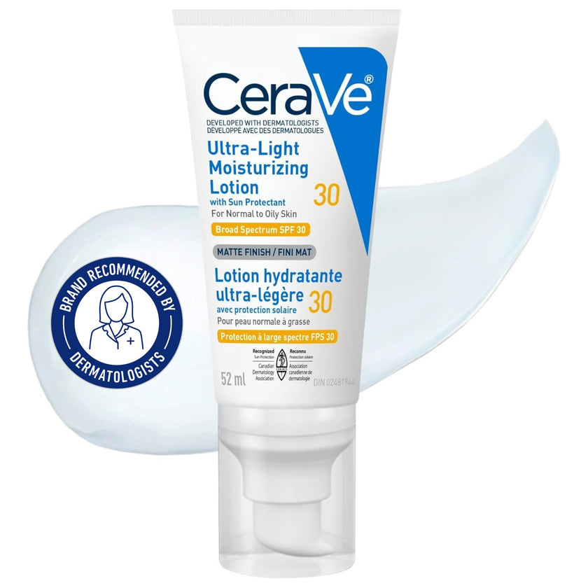 CeraVe Ultra-light Face Moisturizer with SPF 30. Hyaluronic Acid face sunscreen lotion for Men & Women, Normal to Oily & sensitive skin. Fragrance-Free, Oil-Free, Non-Comedogenic, Travel Size 52 ML 🍁 All In One Marketplace Canada