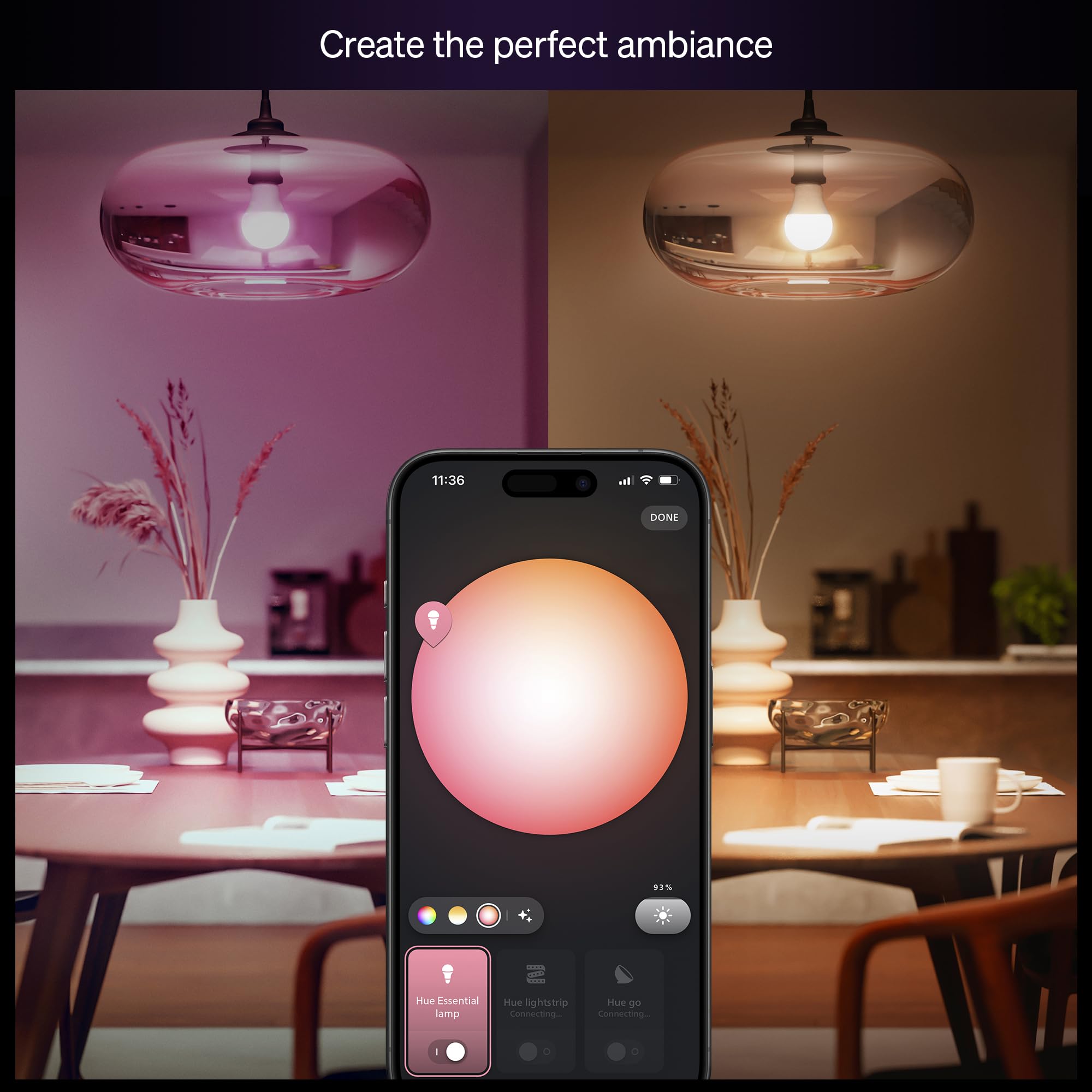 Philips Hue Essential Smart LED A19 Bulb, White and Color Ambiance, E26 Base, 8.8W, 2200K-6500K, 800 Lumens, Dimmable, Works with Alexa, Google Assistant, and Apple Home, 1 Pack 🍁 All In One Marketplace Canada