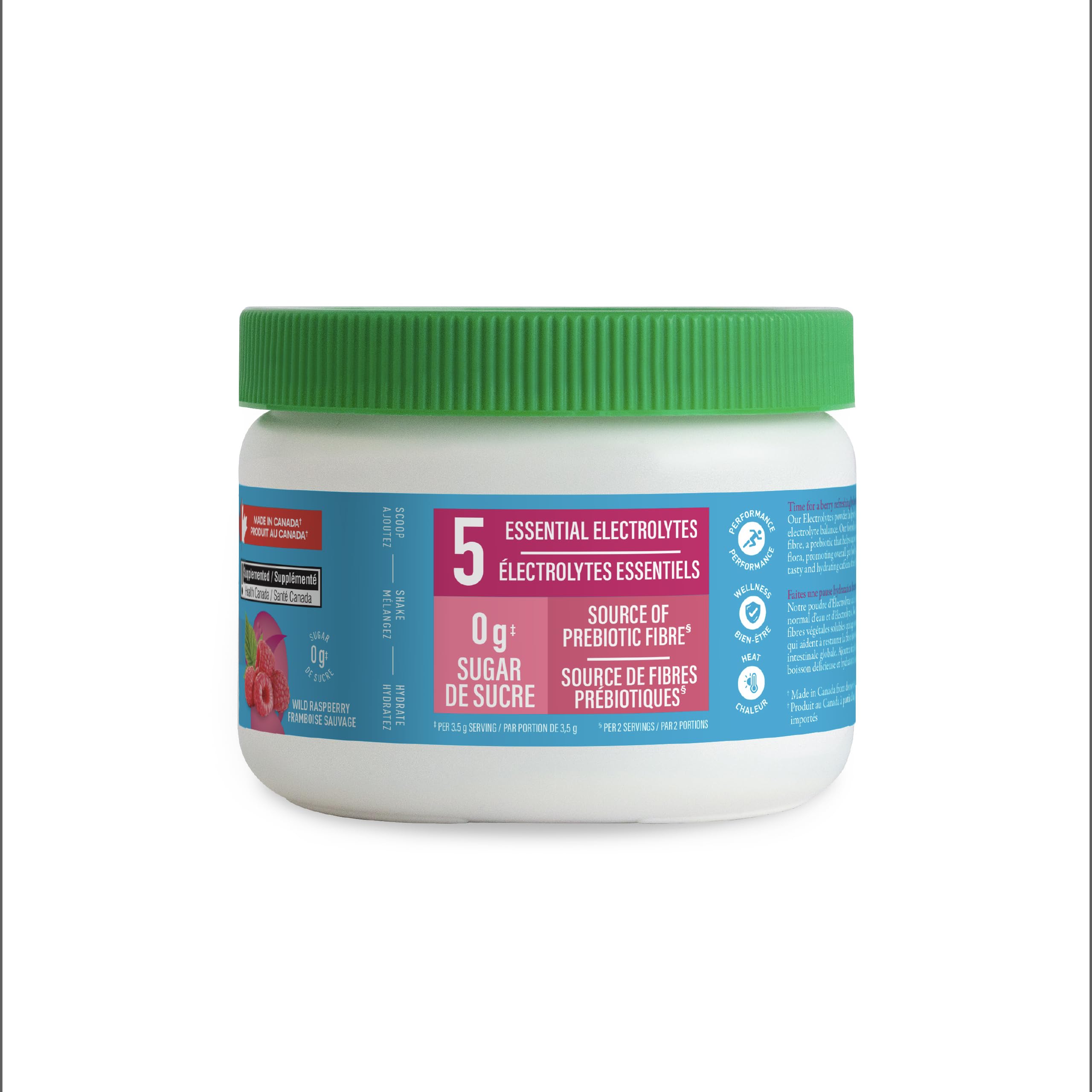 Organika Canadian-Made Electrolytes Powder with Vitamin C & Prebiotic Fibre - Sugar-Free Hydration Drink Mix - Wild Raspberry - 210 g - 60 servings 🍁 All In One Marketplace Canada