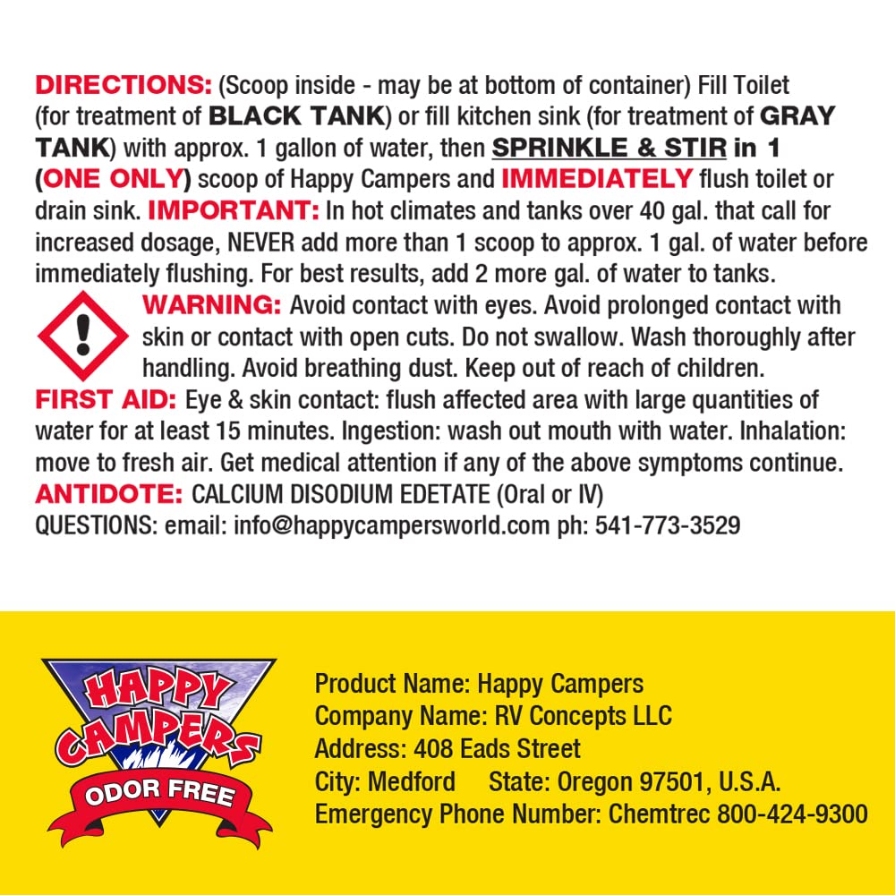 Happy Campers RV Toilet Treatment - Powerful Odor Control, Long-Lasting RV Tank Treatment - Prevents Clogs, Buildup, Sensor Failure - Keeps Holding Tank Clean & Healthy, Odor Free (18 Treatments) 🍁 All In One Marketplace Canada