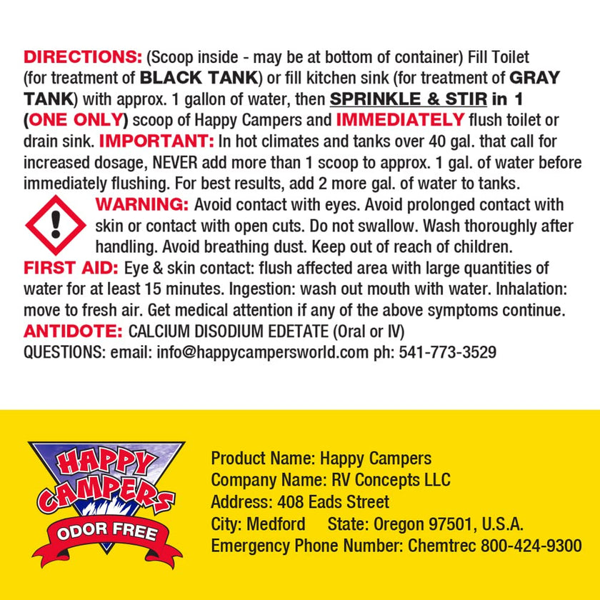 Happy Campers RV Toilet Treatment - Powerful Odor Control, Long-Lasting RV Tank Treatment - Prevents Clogs, Buildup, Sensor Failure - Keeps Holding Tank Clean & Healthy, Odor Free (18 Treatments) 🍁 All In One Marketplace Canada