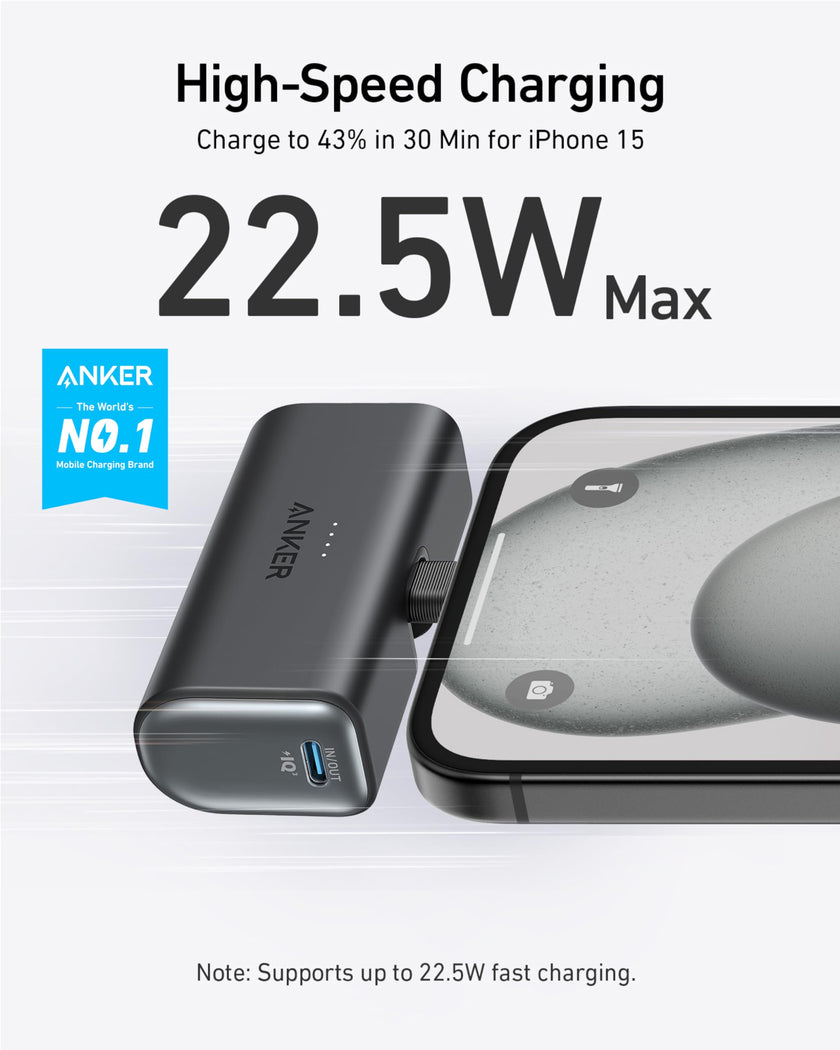 Anker Nano Power Bank with Built-in Foldable USB-C Connector, 5,000mAh Portable Charger 22.5W, for iPhone 15/15 Plus/15 Pro/15 Pro Max, Samsung S22/23 Series, Huawei, iPad Pro/Air, AirPods, and More 🍁 All In One Marketplace Canada