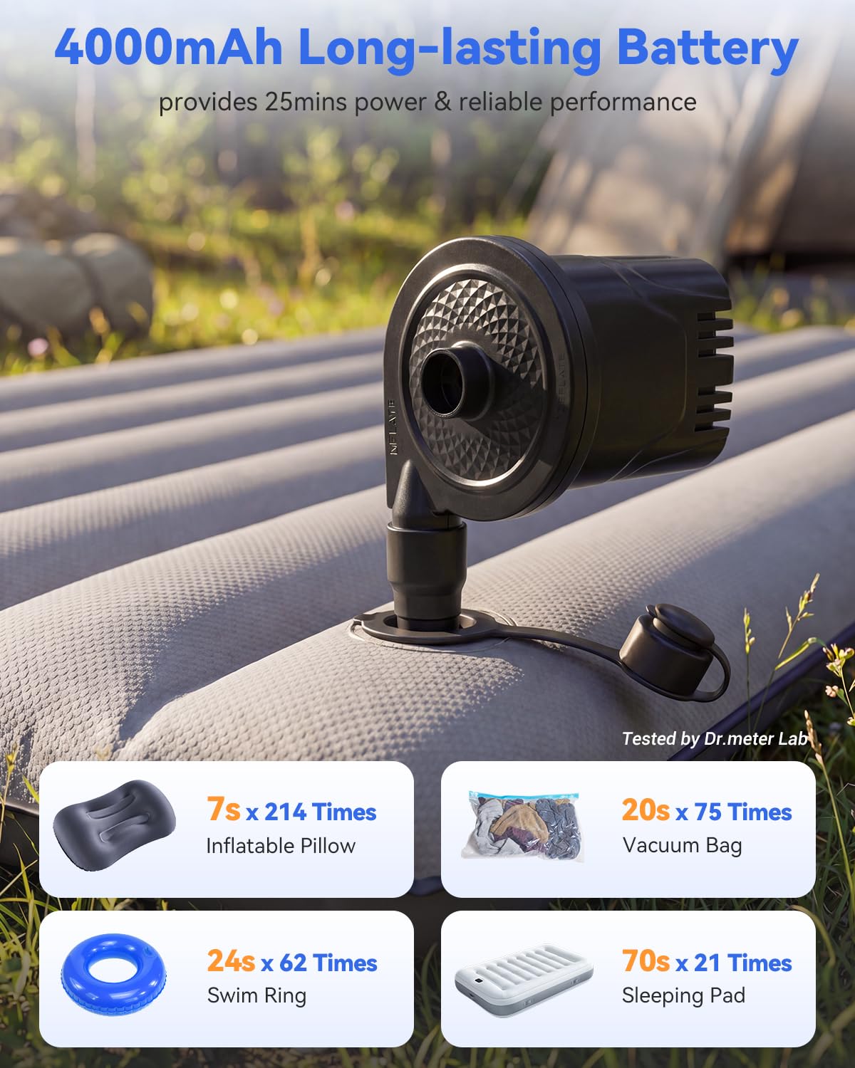 Air Mattress Pump, Dr.meter 4000mAh Rechargeable Battery Air Pump for Inflatable, Portable Quick-Fill Inflator Deflator for Outdoor Camping Inflatable Pool Float Boat Raft Yoga Ball Swim Ring Airbed 🍁 All In One Marketplace Canada