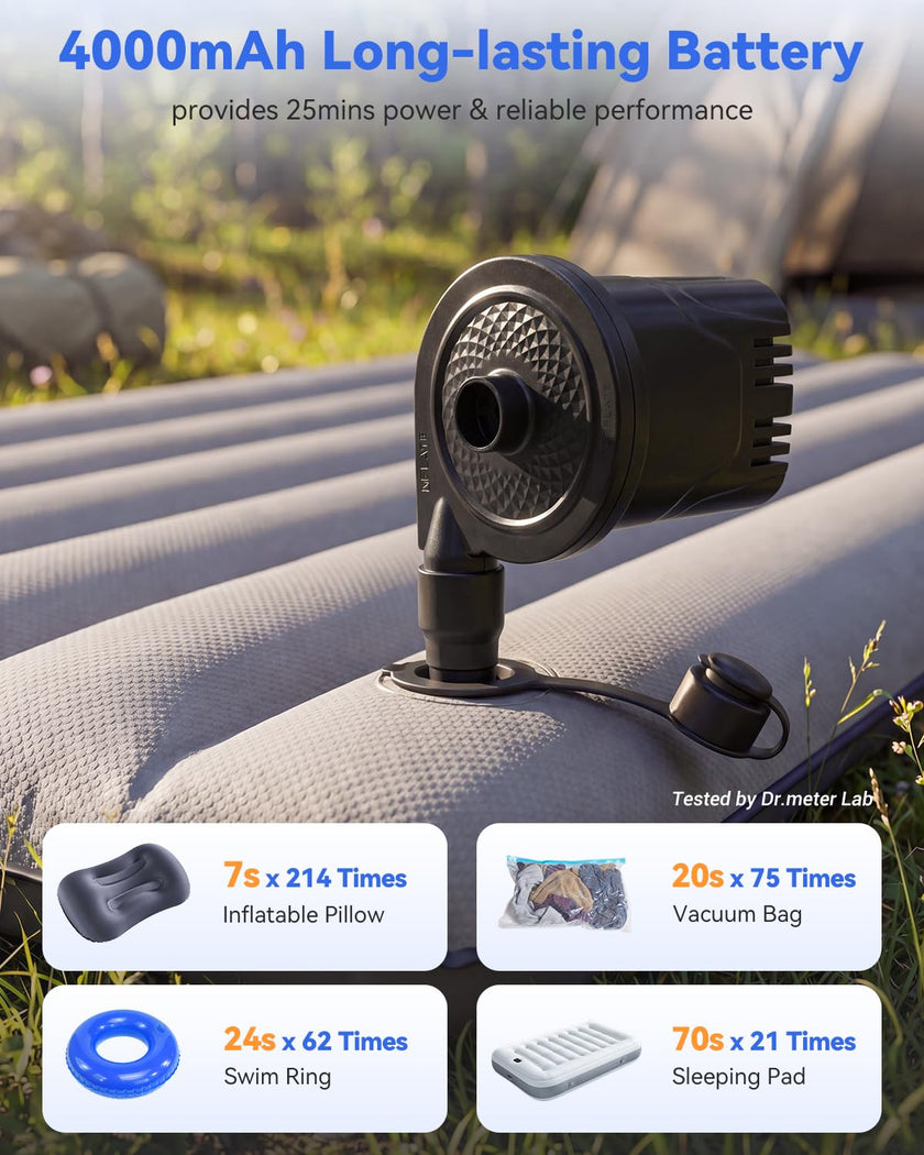 Air Mattress Pump, Dr.meter 4000mAh Rechargeable Battery Air Pump for Inflatable, Portable Quick-Fill Inflator Deflator for Outdoor Camping Inflatable Pool Float Boat Raft Yoga Ball Swim Ring Airbed 🍁 All In One Marketplace Canada