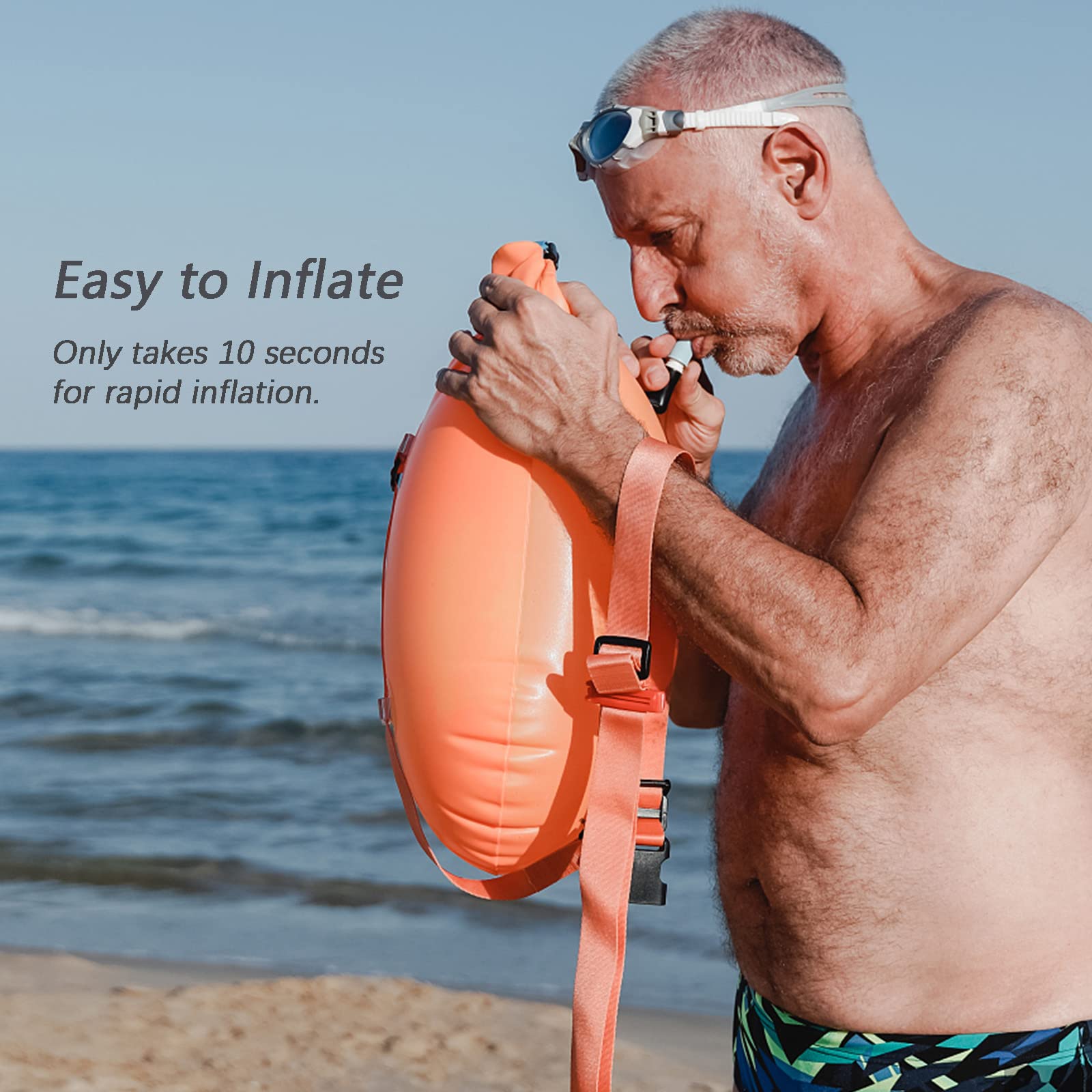 20L Swim Buoy, Swim Buoy with Storage for Kids and Adults, Waterproof Inflatable Dry Bag Swim Safety Float for Water Sports, Open Water Swimmers, Triathletes, Kayakers and Snorkelers, Orange 🍁 All In One Marketplace Canada