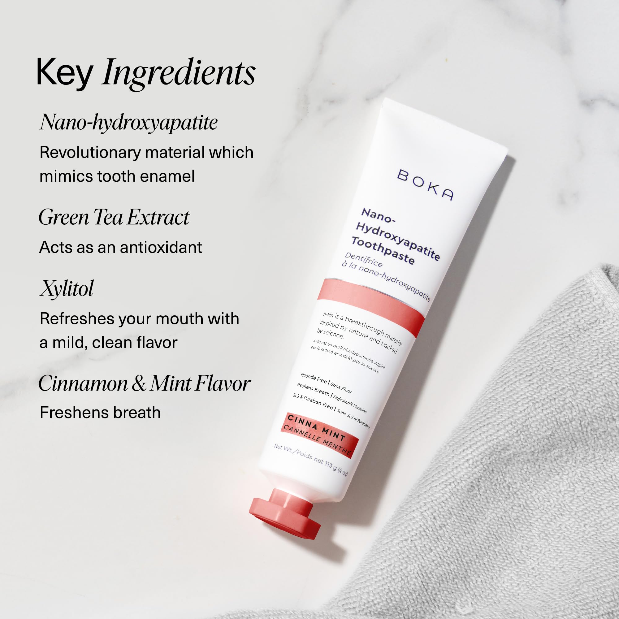 Boka Fluoride Free Toothpaste, Nano Hydroxyapatite Toothpaste, Appropriate for Sensitive Teeth - for Adult Oral Care - Cinnamon Mint Flavor, 4 Fl Oz (113g) 1Pk 🍁 All In One Marketplace Canada
