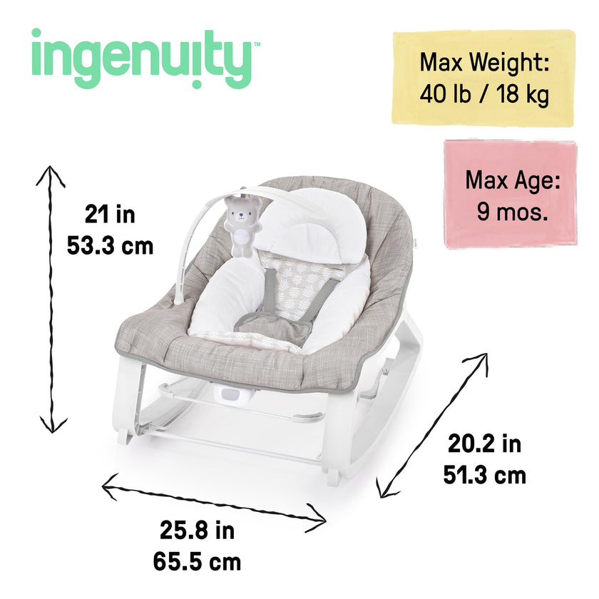 Ingenuity Keep Cozy 3-in-1 Grow with Me Vibrating Baby Bouncer Seat & Infant to Toddler Rocker, Vibrations & Toy Bar, 0-30 Months Up to 40 lbs - Linden 🍁 All In One Marketplace Canada