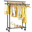 HYSEYY Double Rods Clothing Rack, Rolling Clothes Rack, Metal Garment Rack with 4 Lockable Wheels & Storage Shelf, Sturdy Coat Rack for Bedroom, Laundry, Living Room - 160H x 113W x 42D cm (Black) 🍁 All In One Marketplace Canada