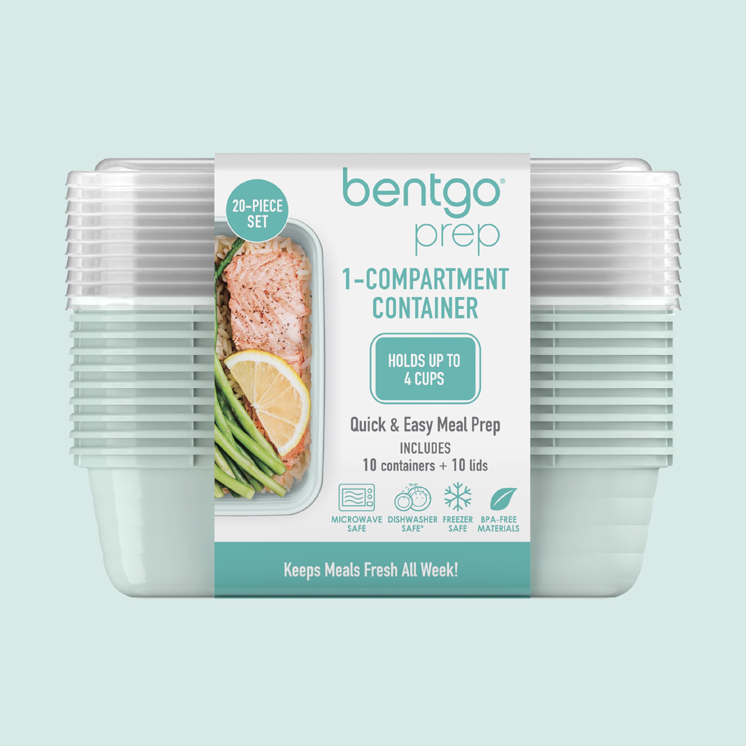 Bentgo Prep 1-Compartment Meal-Prep Containers with Custom-Fit Lids - Microwaveable, Durable, Reusable, BPA-Free, Freezer and Dishwasher Safe Food Storage Containers - 10 Trays & 10 Lids (Mint) 🍁 All In One Marketplace Canada