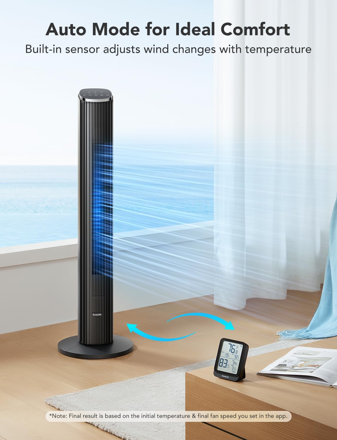 GoveeLife Black Tower Fan for Bedroom, 36