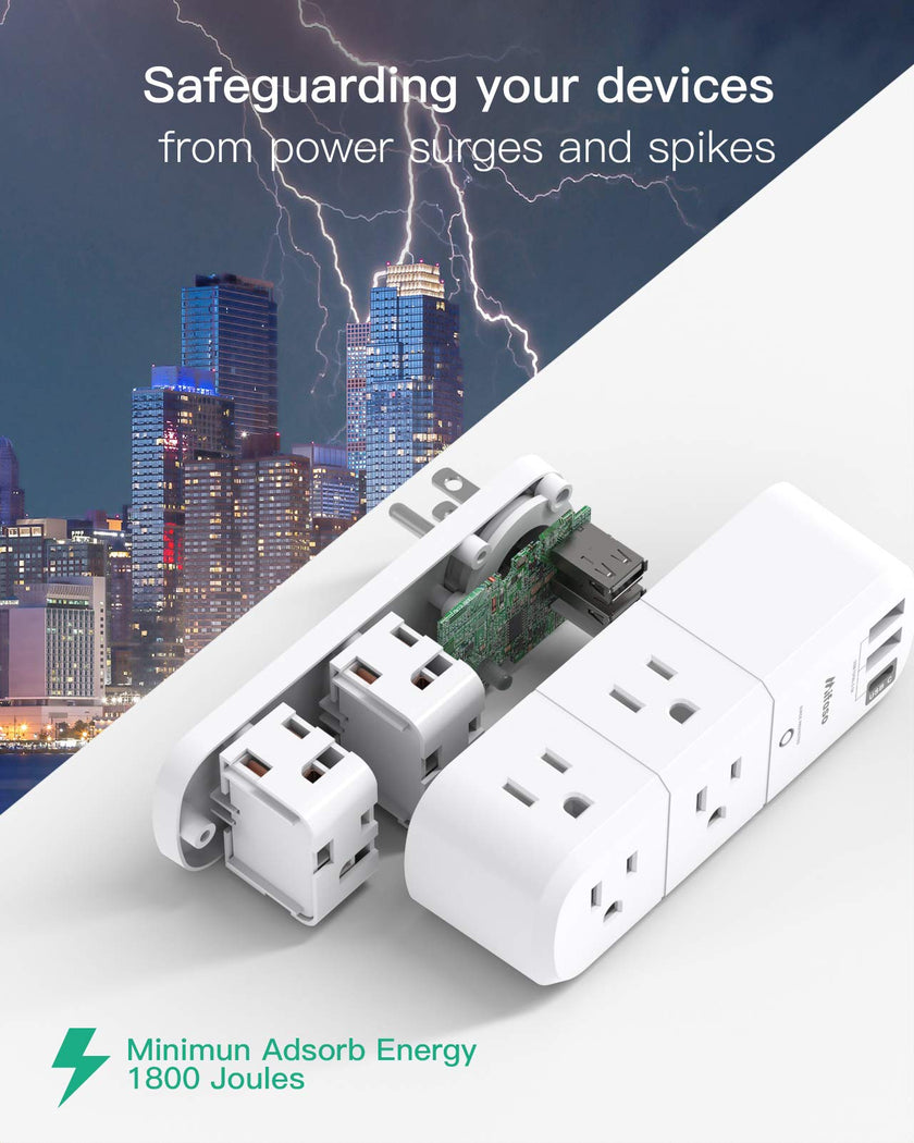 USB Outlet Extender Surge Protector - with Rotating Plug, 6 AC Multi Plug Outlet and 3 USB Ports (1 USB C), 3-Sided Swivel Power Strip with Spaced Outlet Splitter for Home, Office, Travel 🍁 All In One Marketplace Canada
