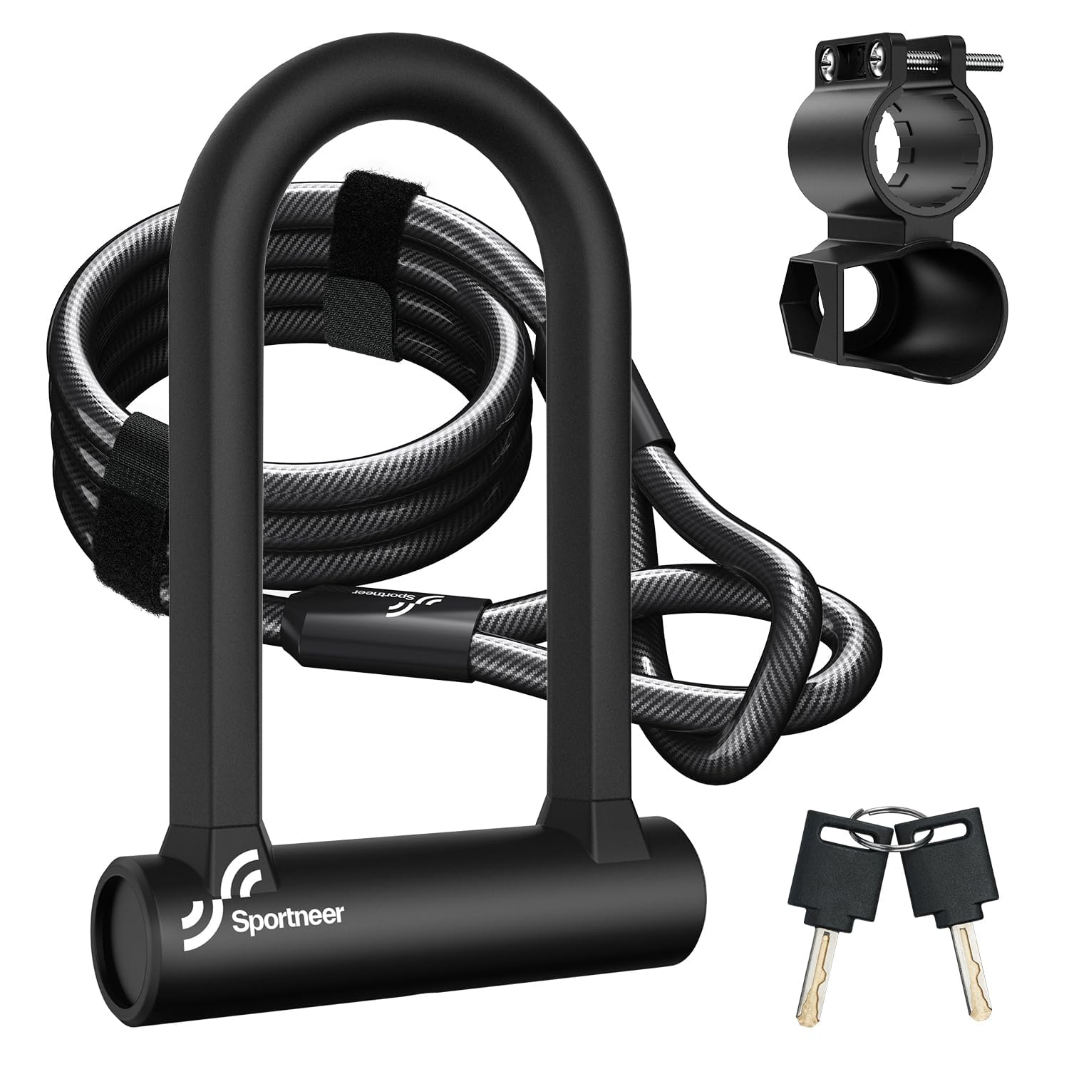 Sportneer Bike Lock: 17mm Heavy Duty Anti-Theft Bike U Lock with 12mm x 1.5m Steel Cable, High-Security Bicycle Lock with 2 Keys & Mounting Bracket for Mountain, Road, Folding & Electric Bikes 🍁 All In One Marketplace Canada