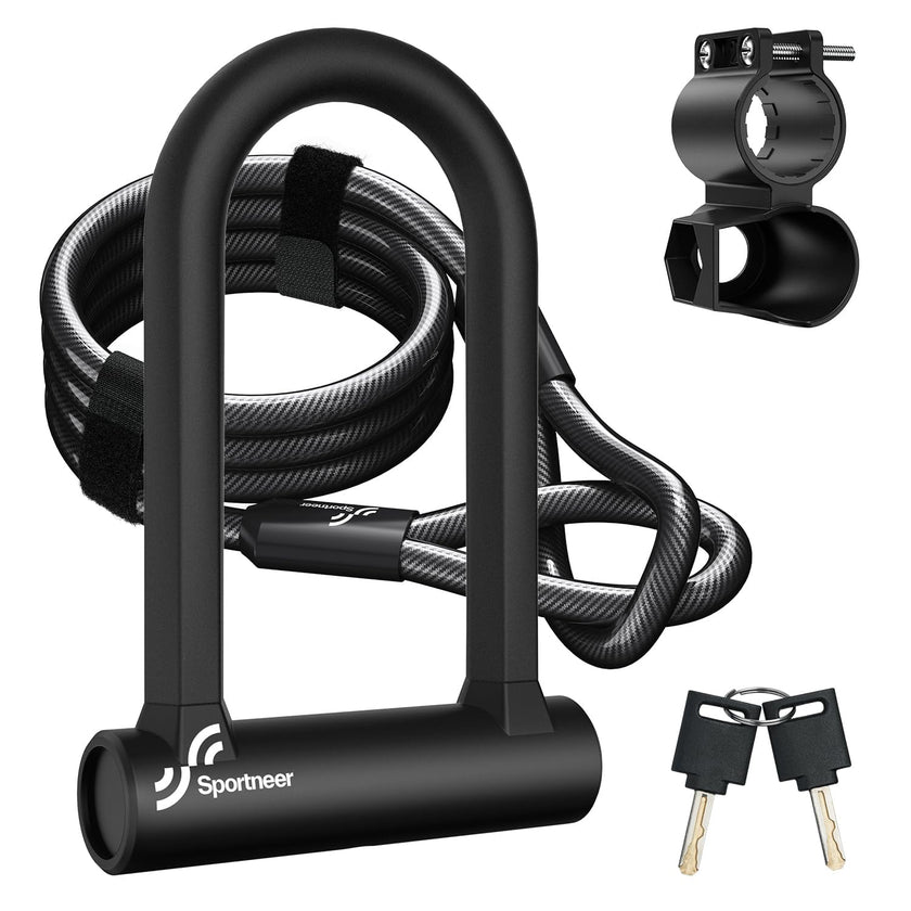 Sportneer Bike Lock: 17mm Heavy Duty Anti-Theft Bike U Lock with 12mm x 1.5m Steel Cable, High-Security Bicycle Lock with 2 Keys & Mounting Bracket for Mountain, Road, Folding & Electric Bikes 🍁 All In One Marketplace Canada