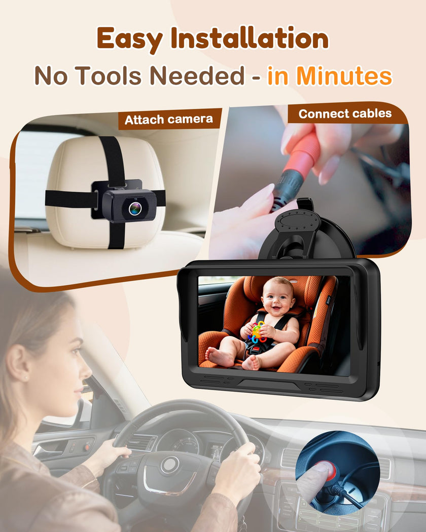 Rohent Baby Car Camera HD 1080P - Rear-Facing Infant Monitor with Night Vision Car Camera for Baby 150° Wide-Angle Lens Anti-Glare Screen Easy Install 360° Adjustable Display 🍁 All In One Marketplace Canada