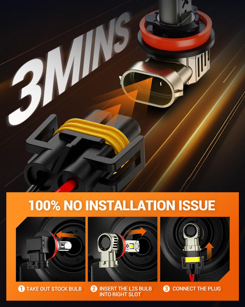 SEALIGHT 2026 Brightest H11/H8/H9/H16 LED Headlight Bulbs, 80000LM 1200% Brighter, 6500K Cool White, 1:1 Halogen Size Wireless, 3 Min Plug and Play Halogen Replacement Conversion Kit, Pack of 2 🍁 All In One Marketplace Canada