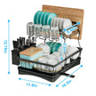 7 code Large Dish Drying Rack for Kitchen Counter,Detachable Large Capacity Dish Drainer Organizer with Utensil Holder,2-Tier Dish Drying Rack with Drain Board,Black 🍁 All In One Marketplace Canada