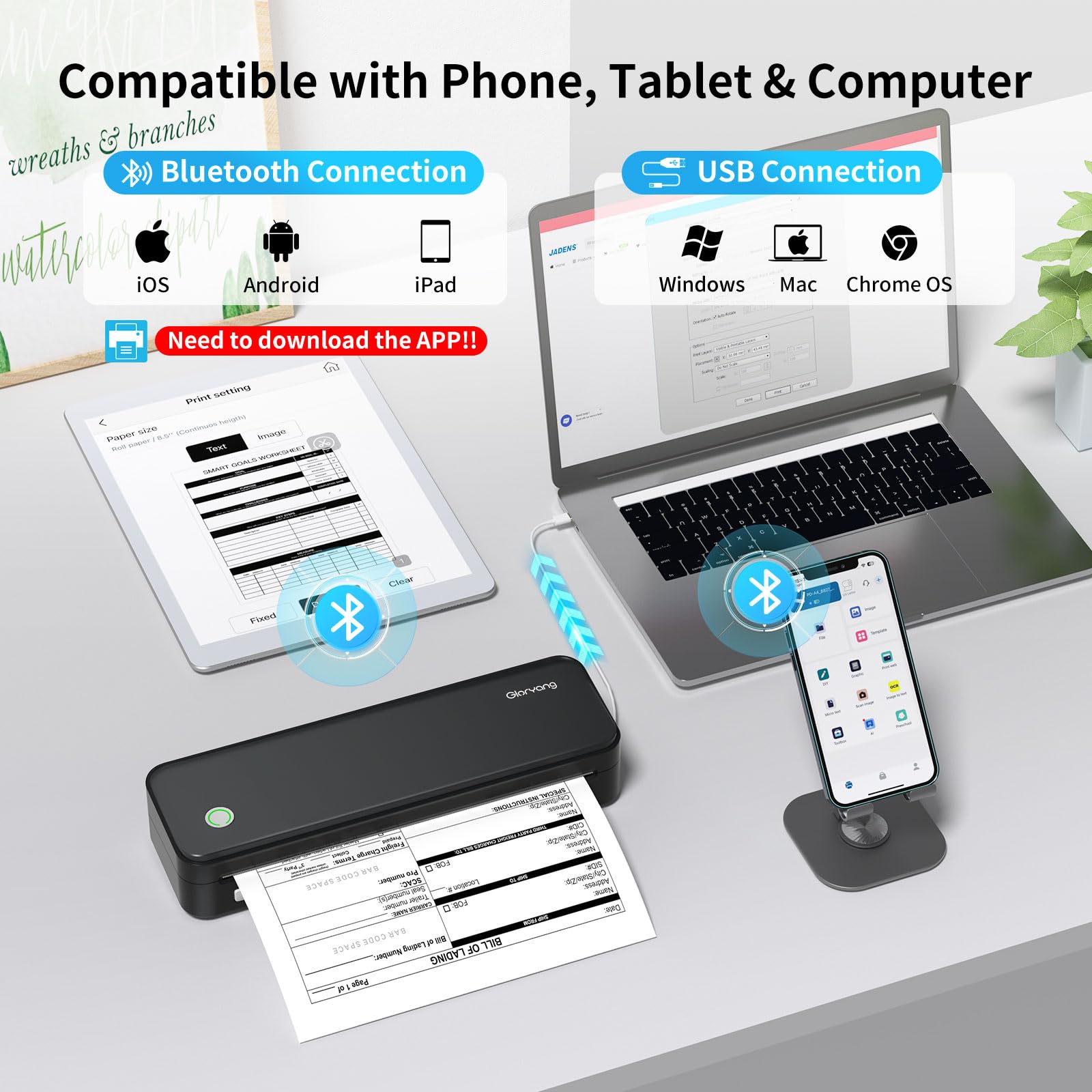 Gloryang Inkless Portable Printer for Travel, Wireless Thermal Printer Supports 8.5 x 11 Inch & A4 Size, Bluetooth Printer Includes Carry Case and 3 Rolls of Thermal Paper Kit, Black 🍁 All In One Marketplace Canada