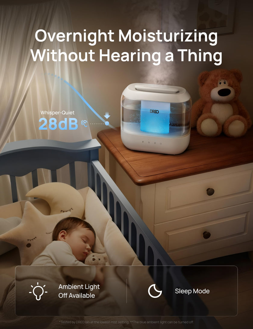 DREO Humidifiers for Bedroom, 4L Top Fill for Large Room, 36H Runtime [Ultra-Strong Mist Output] Quiet Cool Mist Air Humidifier for Baby Nursery, Plants, Indoor, Night Light, Easy to Clean 🍁 All In One Marketplace Canada