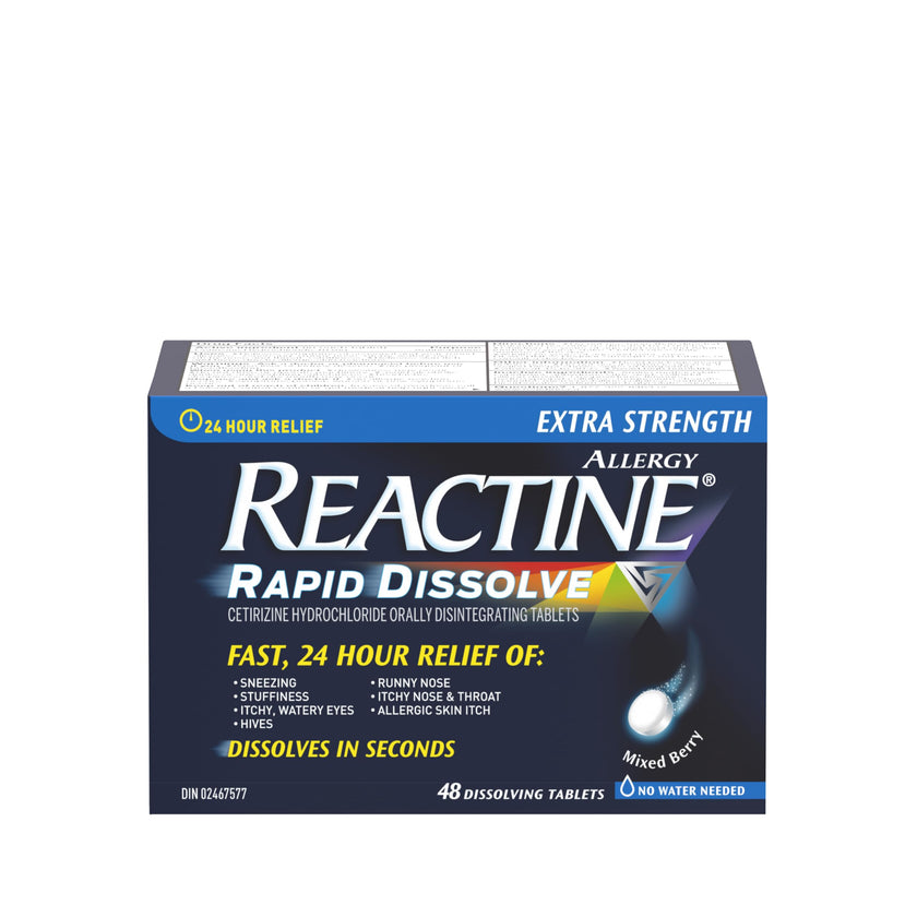 Reactine Rapid Dissolve Antihistamine Tablets - Allergy Medication with 10mg Cetirizine for 24-Hour Relief from Sneezing, Runny Nose & Watery Eyes - No Water Needed for Indoor & Outdoor 48 Count 🍁 All In One Marketplace Canada