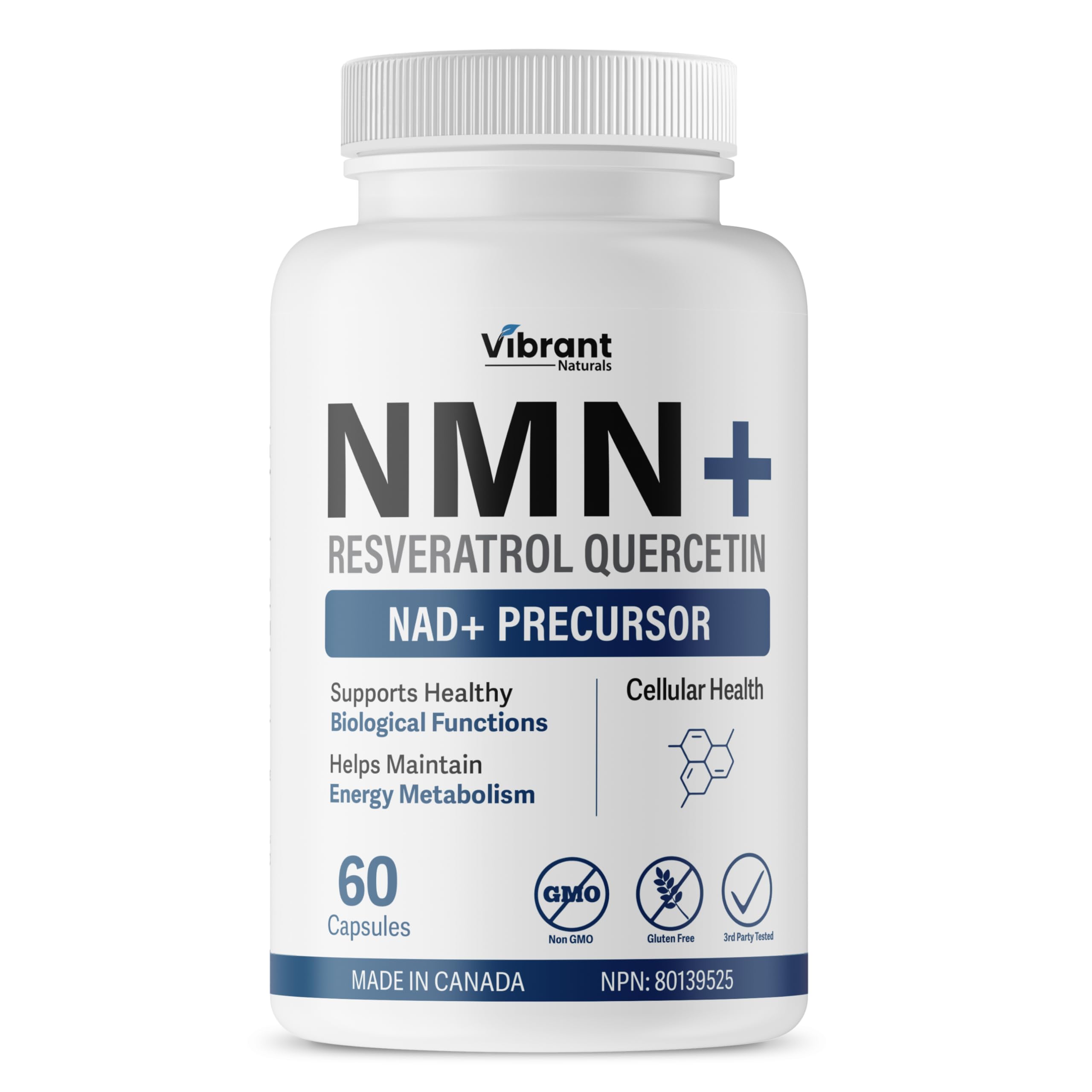NMN w/Quercetin & Resveratrol For Enhanced NAD+ Levels - More Effective Than NMN Alone, High Purity 99% Nicotinamide Mononucleotide & Resveratrol For Cellular Health, NAD Supplement, 60 Capsules 🍁 All In One Marketplace Canada