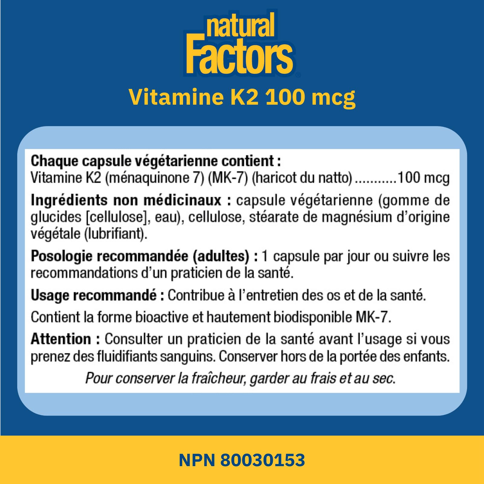 Natural Factors K2 Vitamin Supplement 100 mcg, VALUE SIZE, 360 Vegetarian Capsules, MK-7 from Natto Bean, Helps Support Bones, Vegan, Non-GMO, Proudly Canadian 🍁 All In One Marketplace Canada
