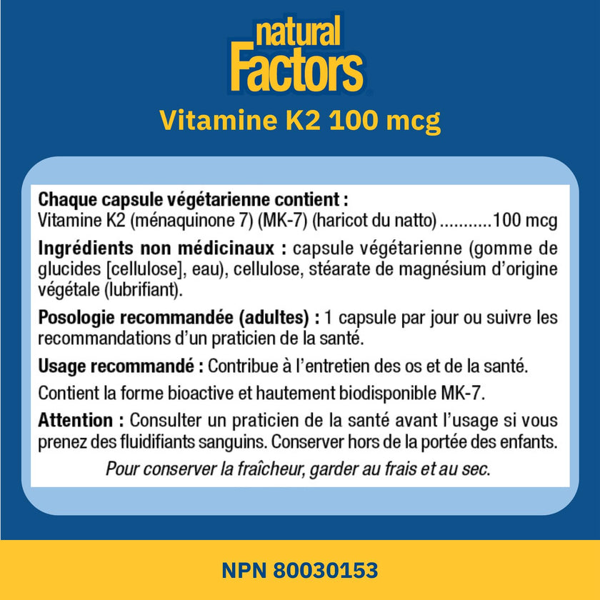 Natural Factors K2 Vitamin Supplement 100 mcg, VALUE SIZE, 360 Vegetarian Capsules, MK-7 from Natto Bean, Helps Support Bones, Vegan, Non-GMO, Proudly Canadian 🍁 All In One Marketplace Canada