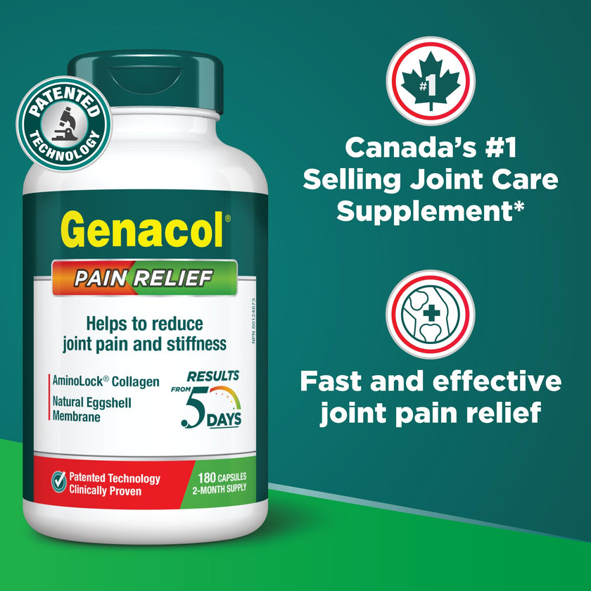 Genacol Pain Relief (60-Day Supply) – Natural Eggshell Membrane and Ultra-Hydrolyzed Collagen Peptides, Joint Pain Relief Supplement, Results in Just 5 Days, Value Pack, 180 Capsules 🍁 All In One Marketplace Canada