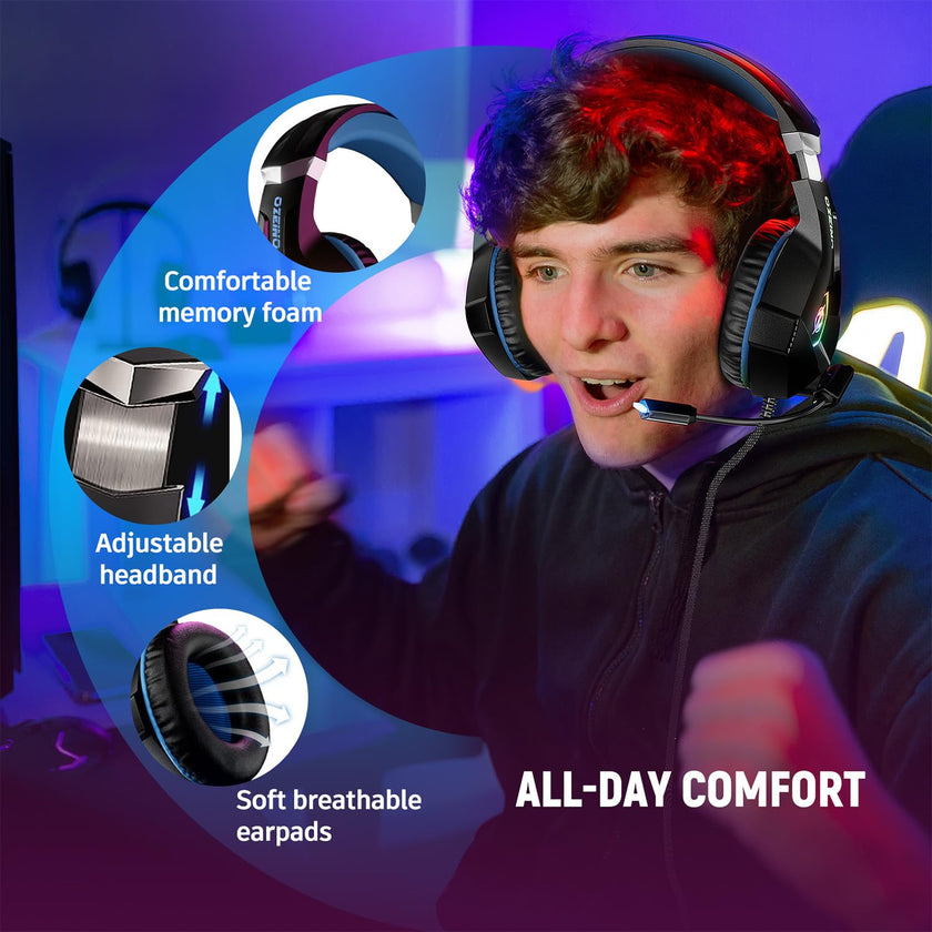 Ozeino Gaming Headset for Ps5 Ps4 PC, Over Ear Gaming Headphones with Noise Cancelling Microphone RGB Light, Deep Bass Stereo Sound Headset for Xbox Series X/S, Switch, Laptop, Mac, Phone 🍁 All In One Marketplace Canada